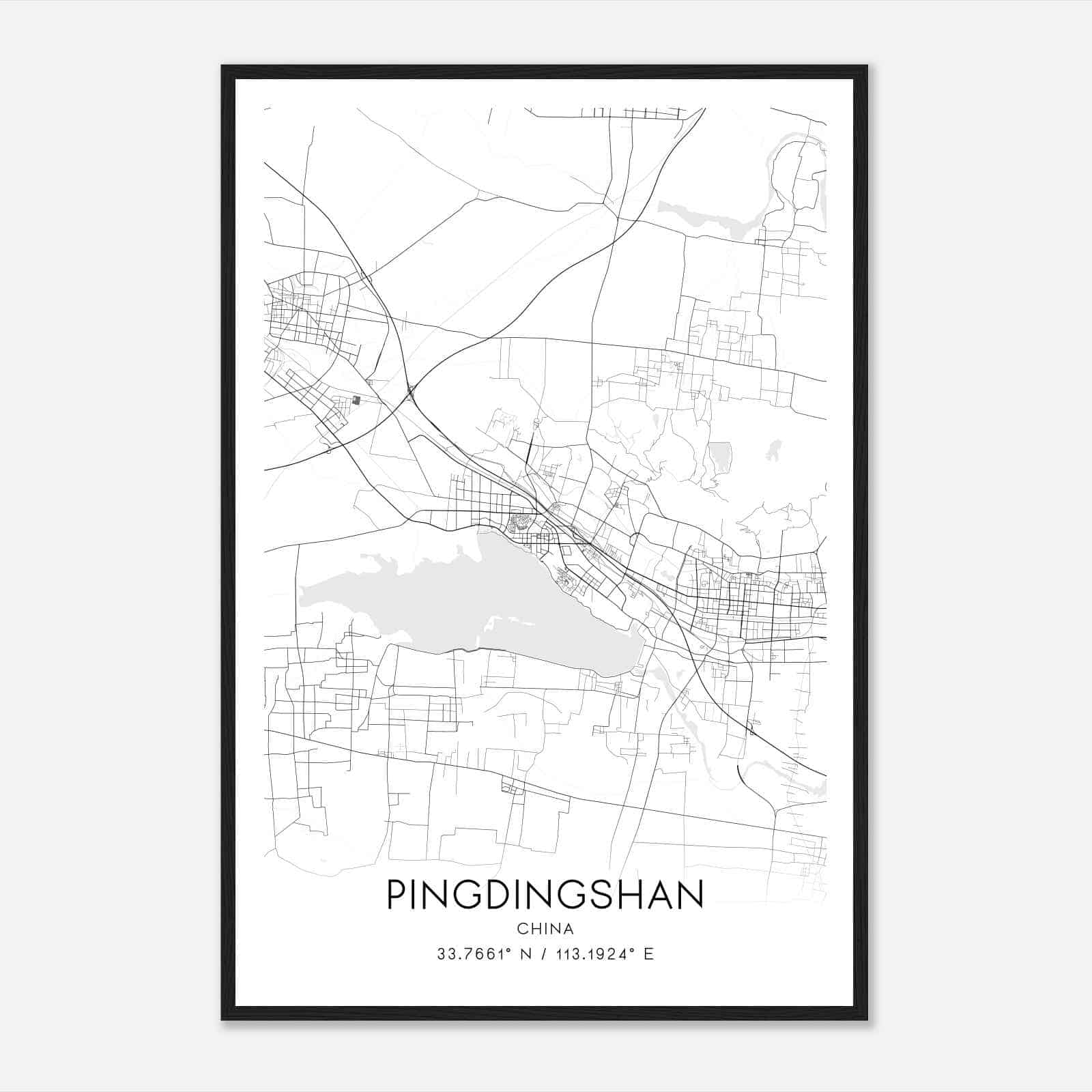 Pingdingshan China Map Poster, Pingdingshan City Road Wall Art Print