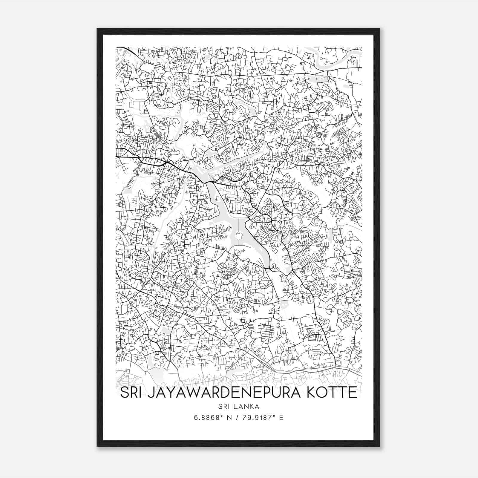 Sri Jayawardenepura Kotte Sri Lanka Map Poster, Sri Jayawardenepura Kotte City Road Wall Art Print