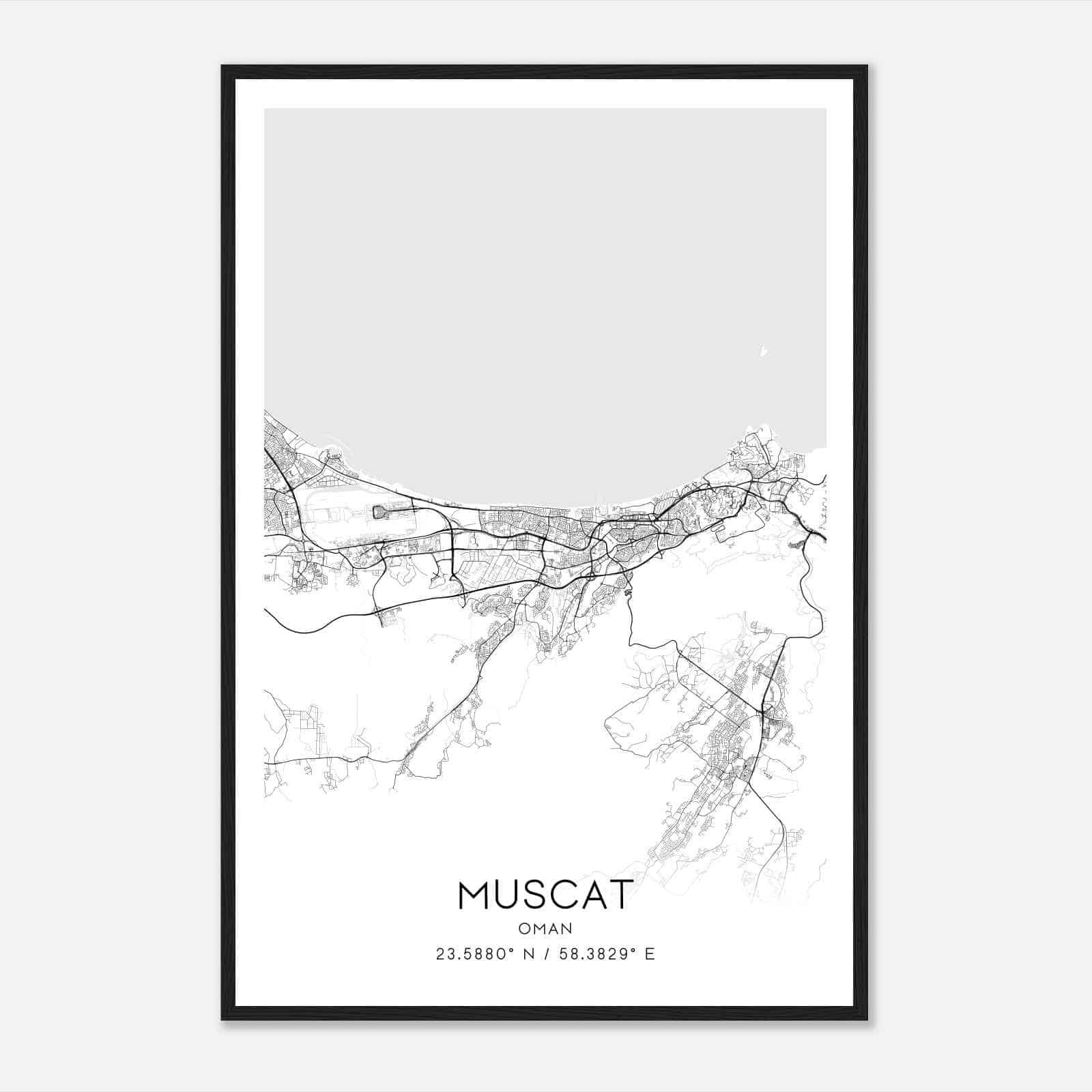 Muscat Oman Map Poster, Muscat City Road Wall Art Print