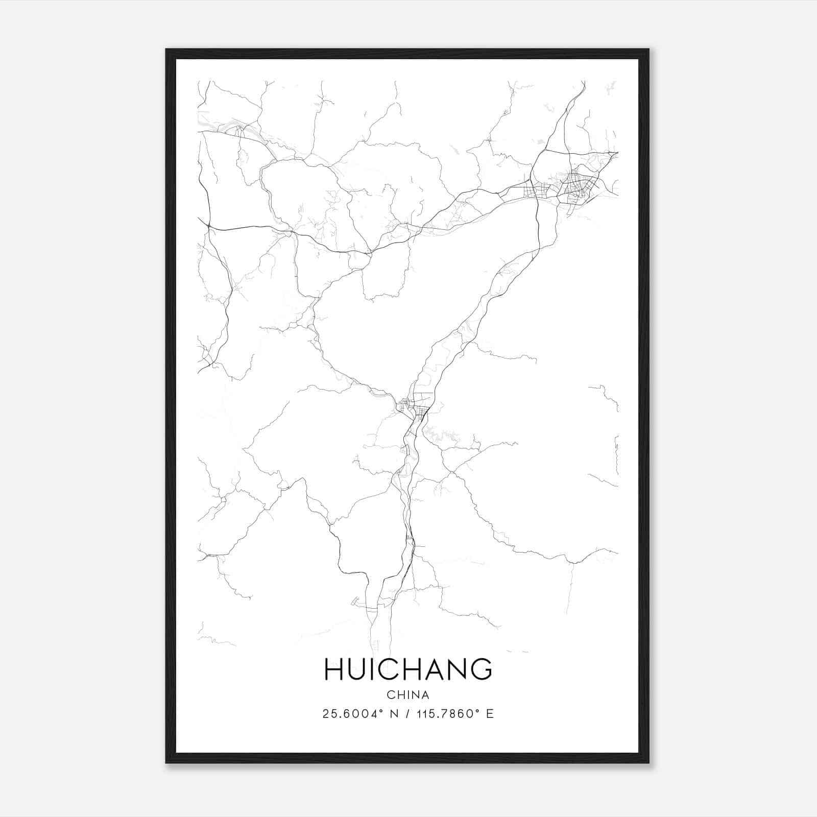 Huichang China Map Poster, Huichang City Road Wall Art Print