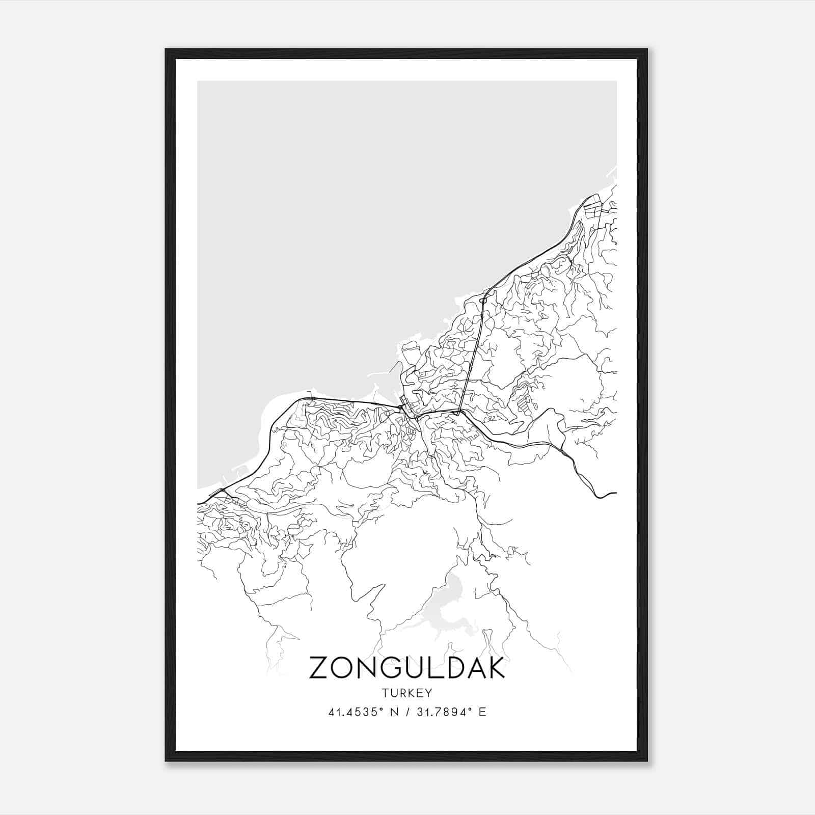 Zonguldak Turkey Map Poster, Zonguldak City Road Wall Art Print