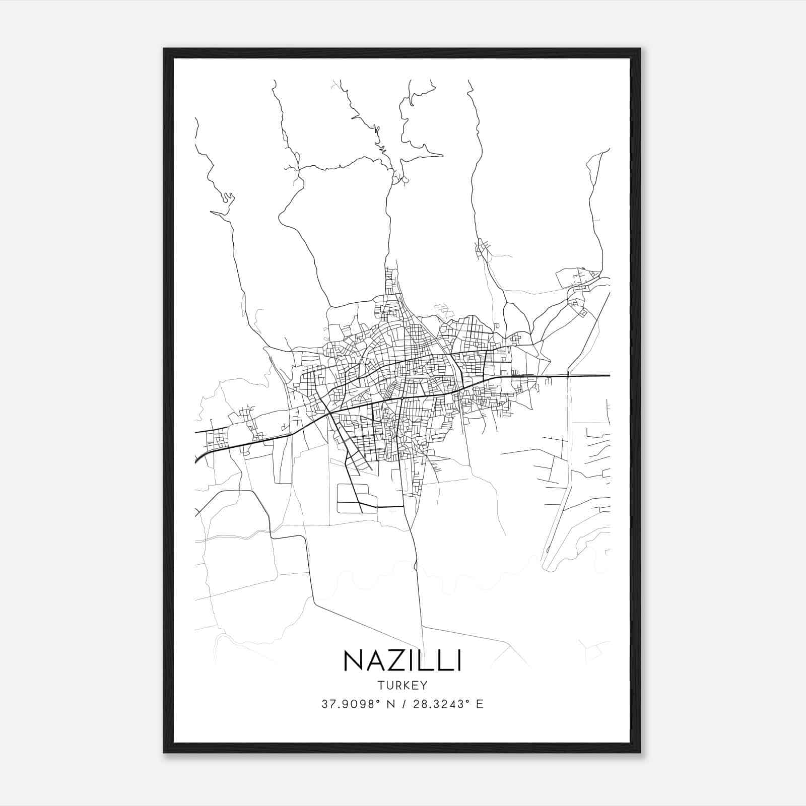 Nazilli Turkey Map Poster, Nazilli City Road Wall Art Print