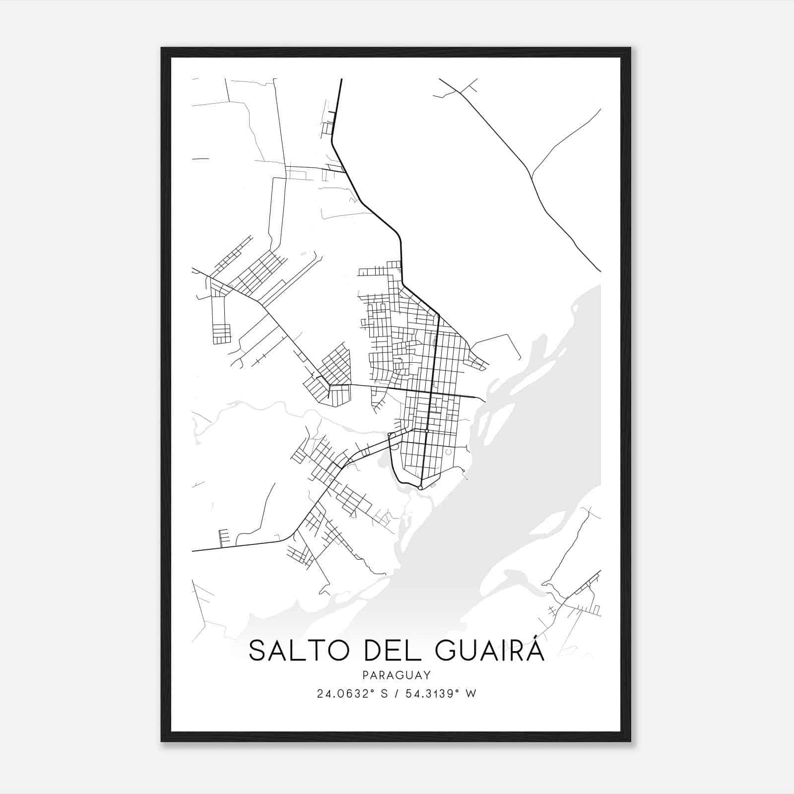 Salto del Guaira Paraguay Map Poster, Salto del Guaira City Road Wall Art Print