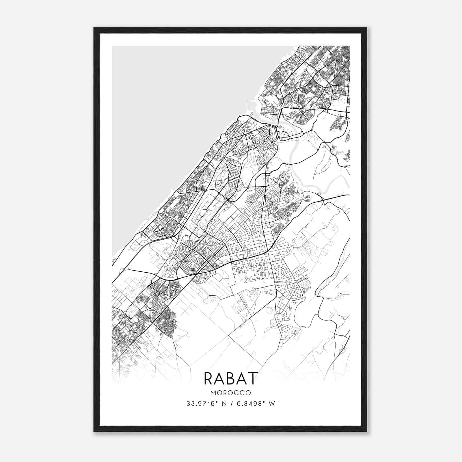 Rabat Morocco Map Poster, Rabat City Road Wall Art Print