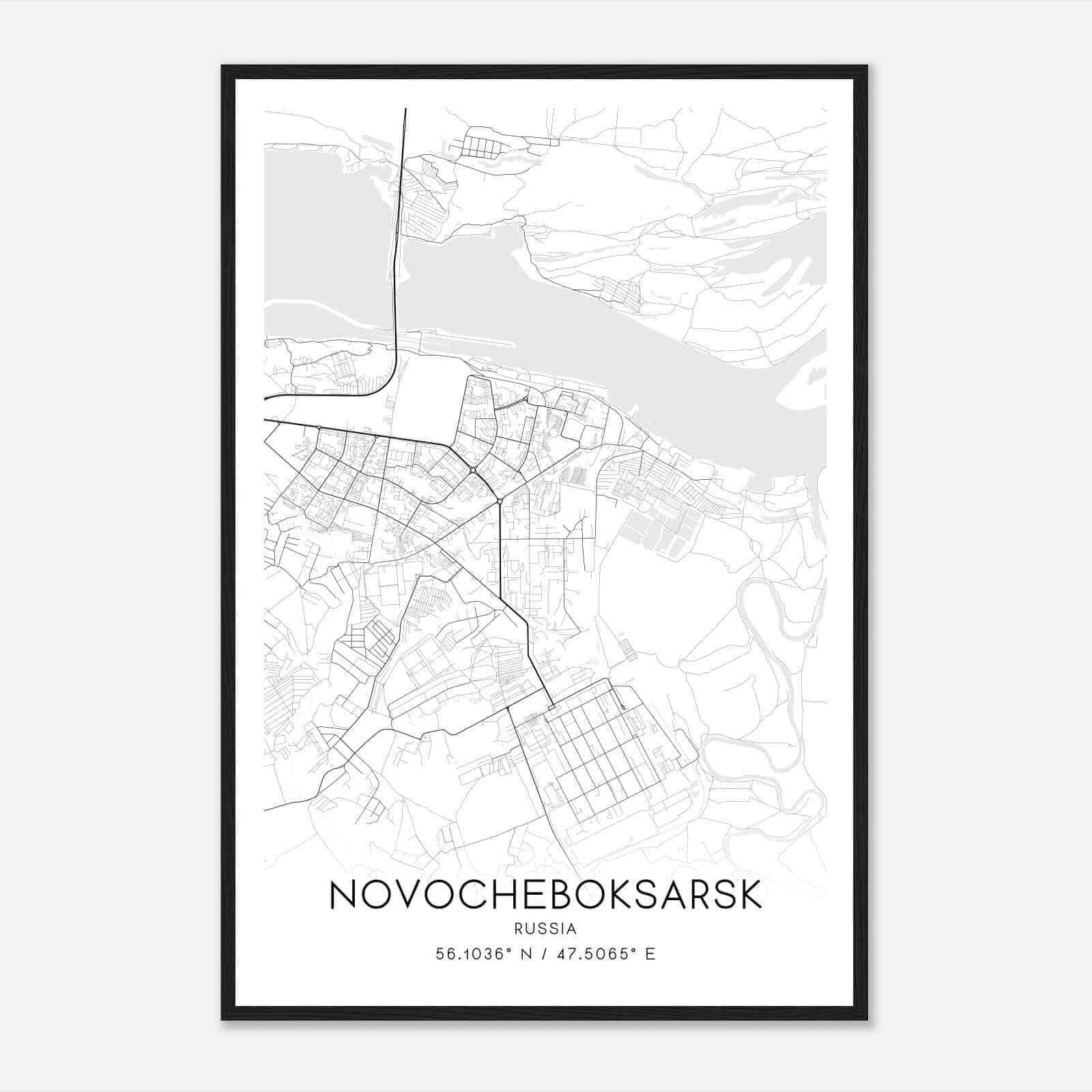 Novocheboksarsk Russia Map Poster, Novocheboksarsk City Road Wall Art Print