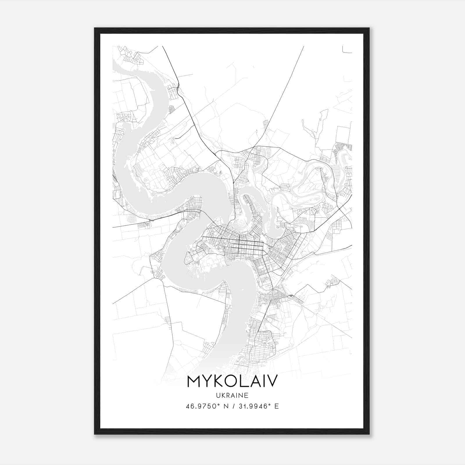 Mykolaiv Ukraine Map Poster, Mykolaiv City Road Wall Art Print