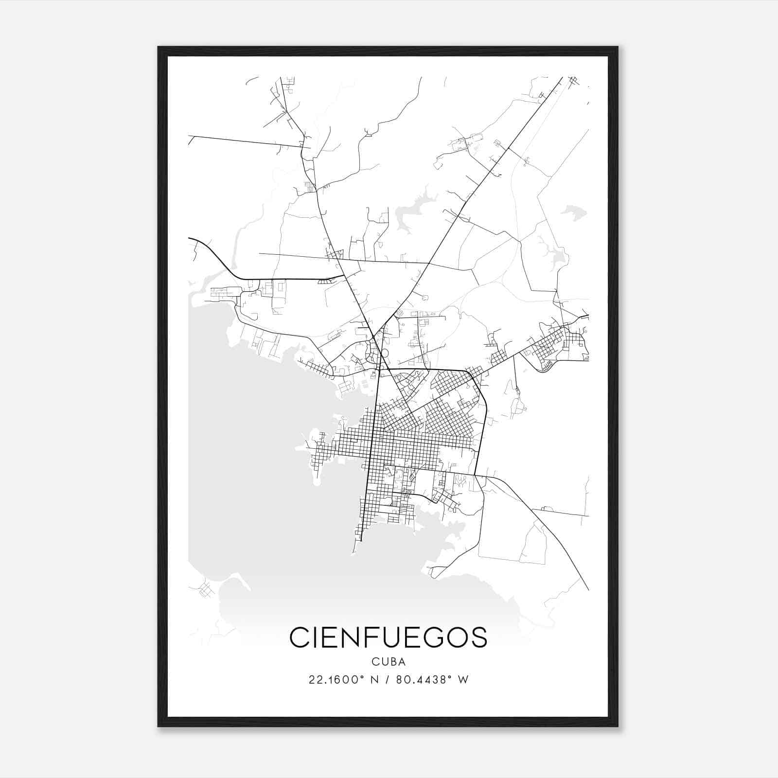 Cienfuegos Cuba Map Poster, Cienfuegos City Road Wall Art Print