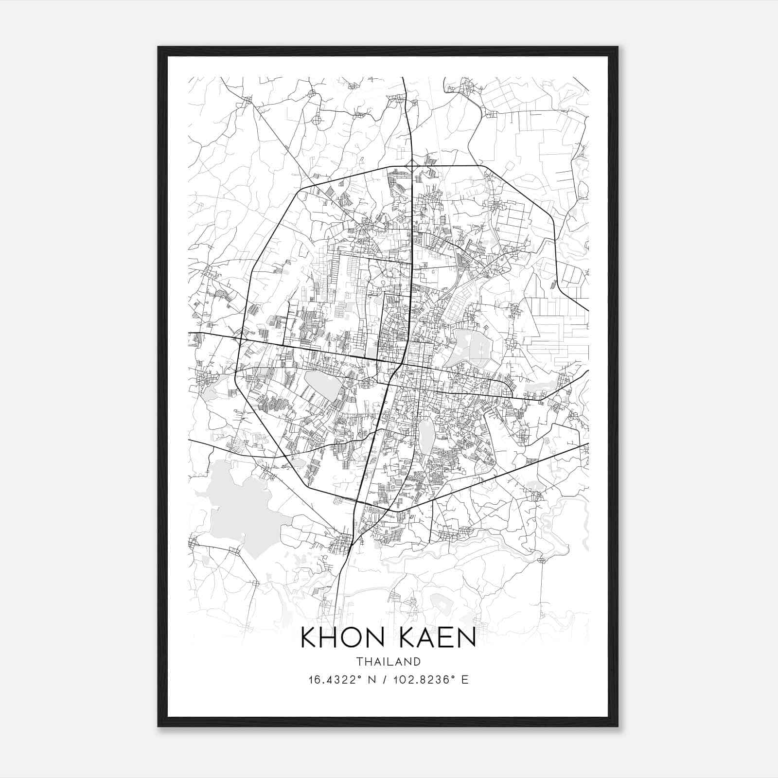 Khon Kaen Thailand Map Poster, Khon Kaen City Road Wall Art Print