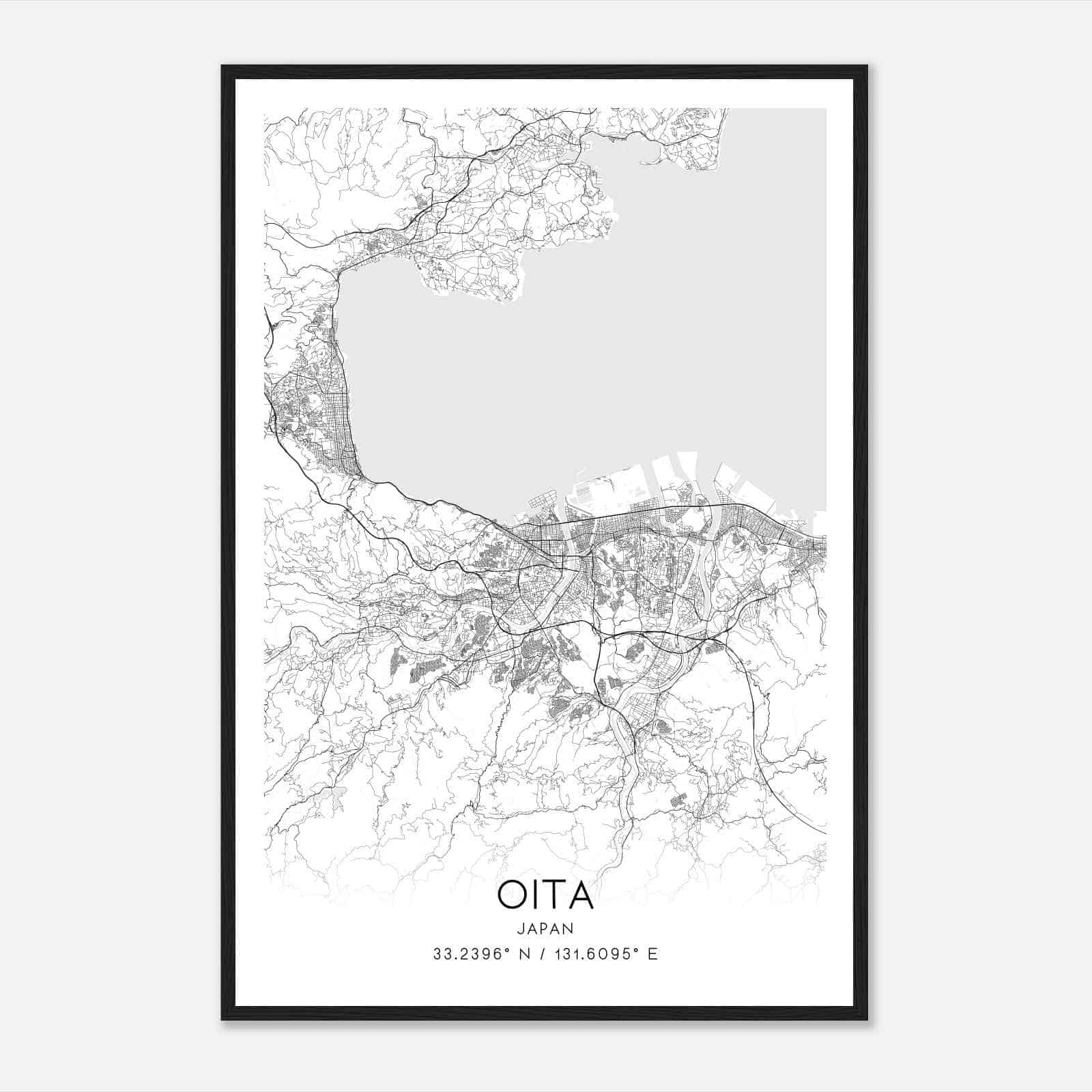 Oita Japan Map Poster, Oita City Road Wall Art Print