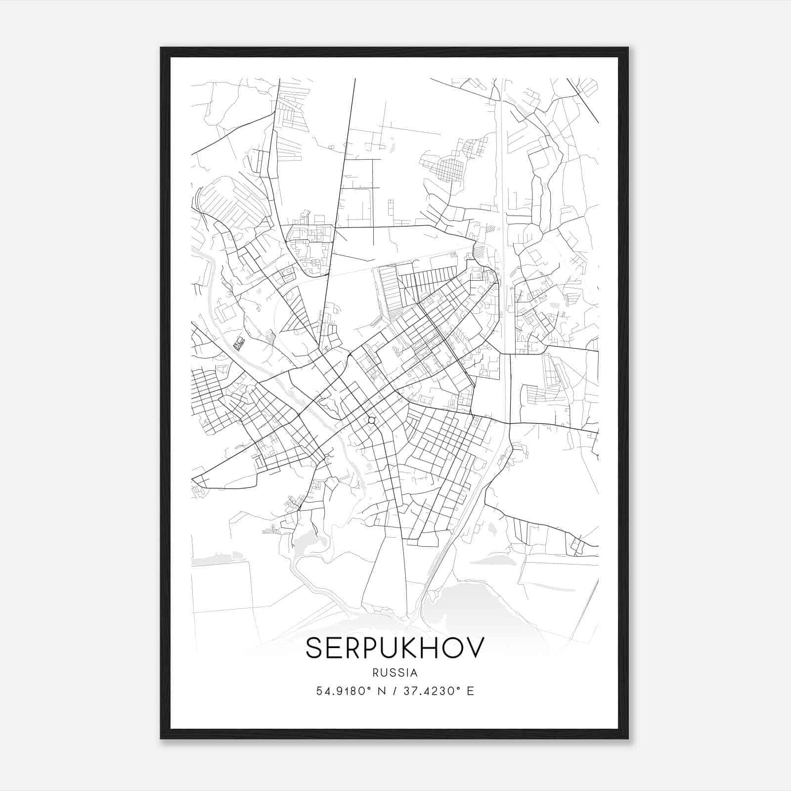 Serpukhov Russia Map Poster, Serpukhov City Road Wall Art Print