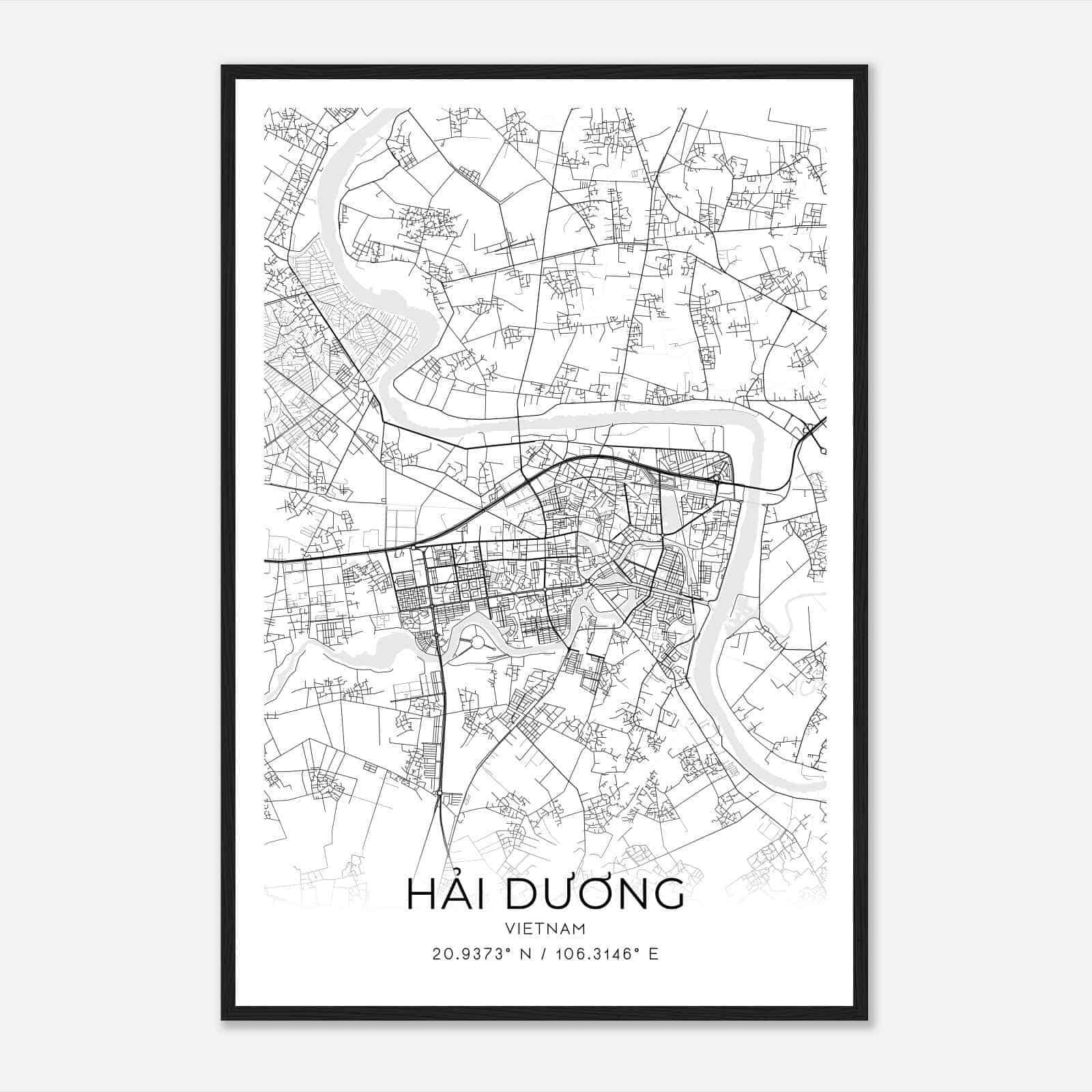 Hai Duong Vietnam Map Poster, Hai Duong City Road Wall Art Print