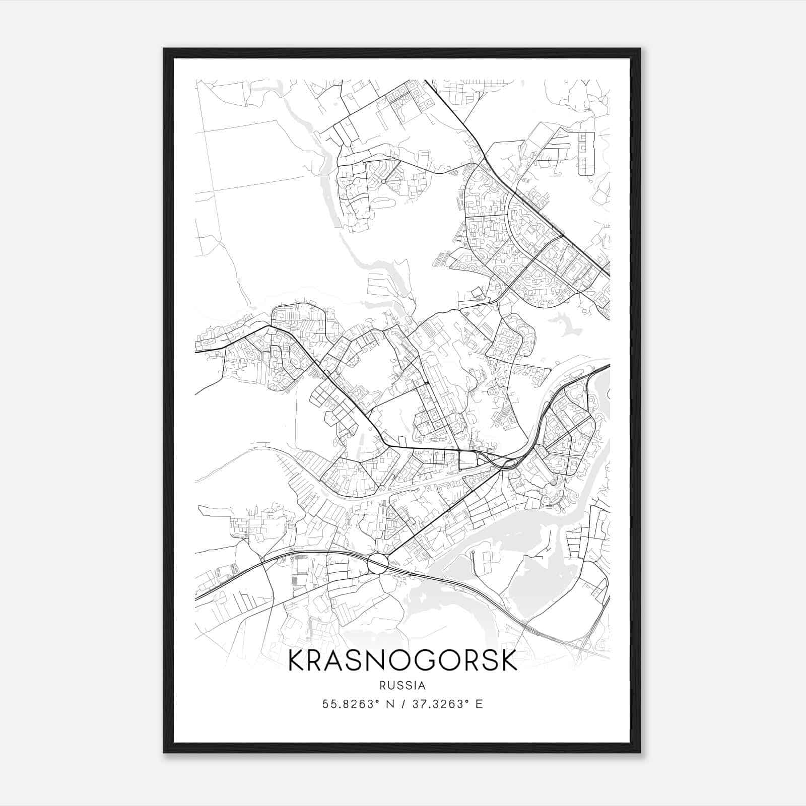 Krasnogorsk Russia Map Poster, Krasnogorsk City Road Wall Art Print
