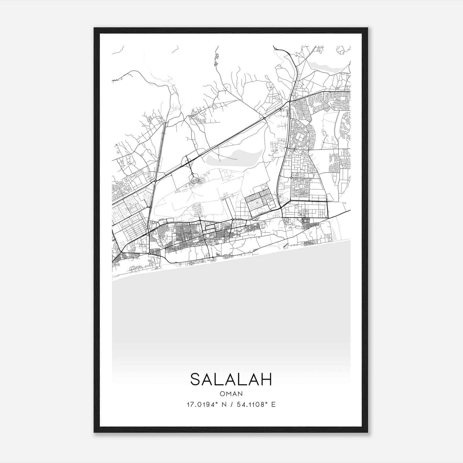 Salalah Oman Map Poster, Salalah City Road Wall Art Print