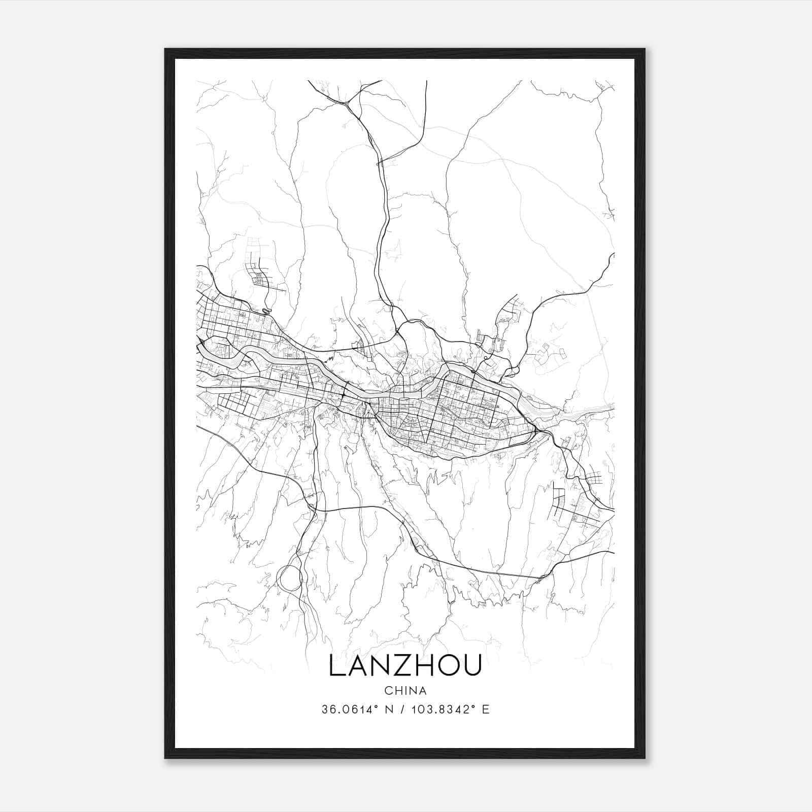 Lanzhou China Map Poster, Lanzhou City Road Wall Art Print