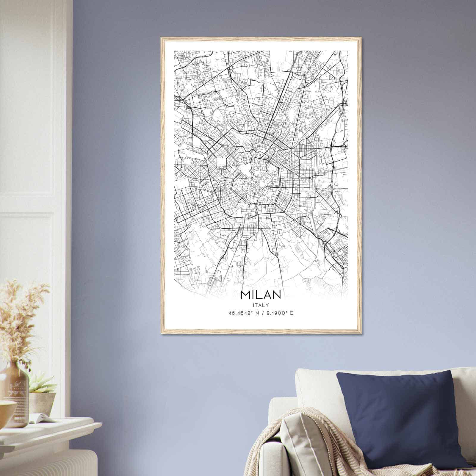 Milan Italy Map Poster, Milan City Road Wall Art Print