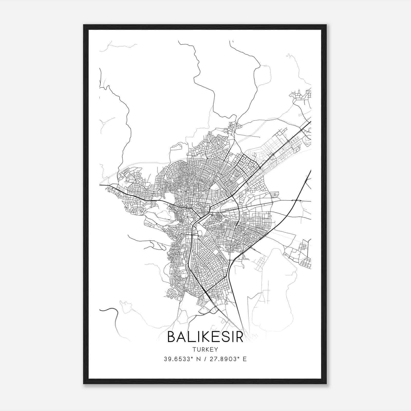 Balikesir Turkey Map Poster, Balikesir City Road Wall Art Print