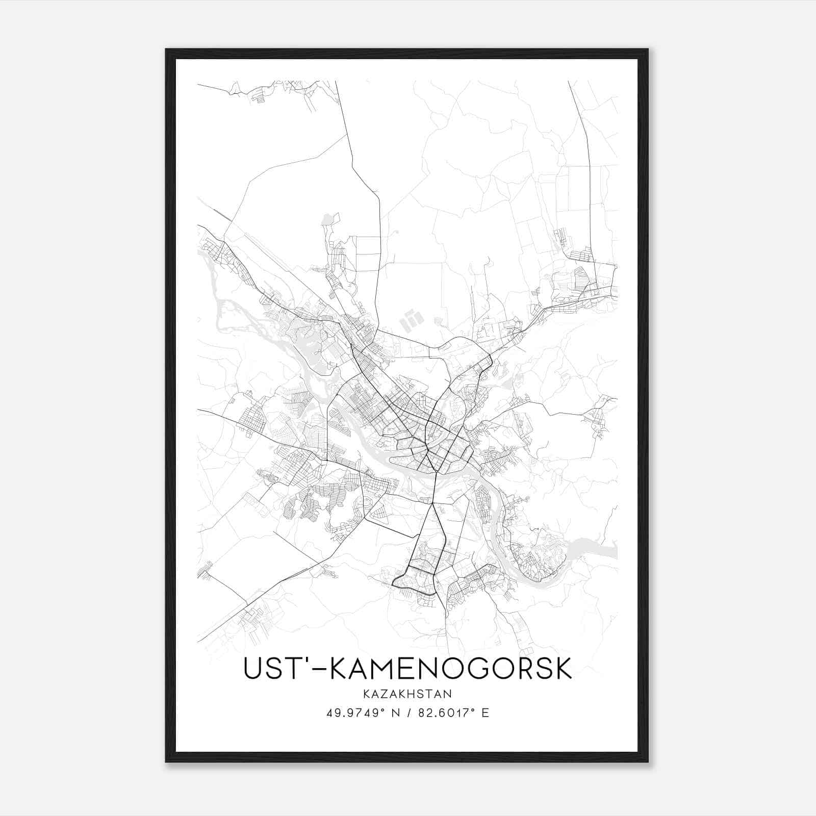 UstKamenogorsk Kazakhstan Map Poster, UstKamenogorsk City Road Wall Art Print