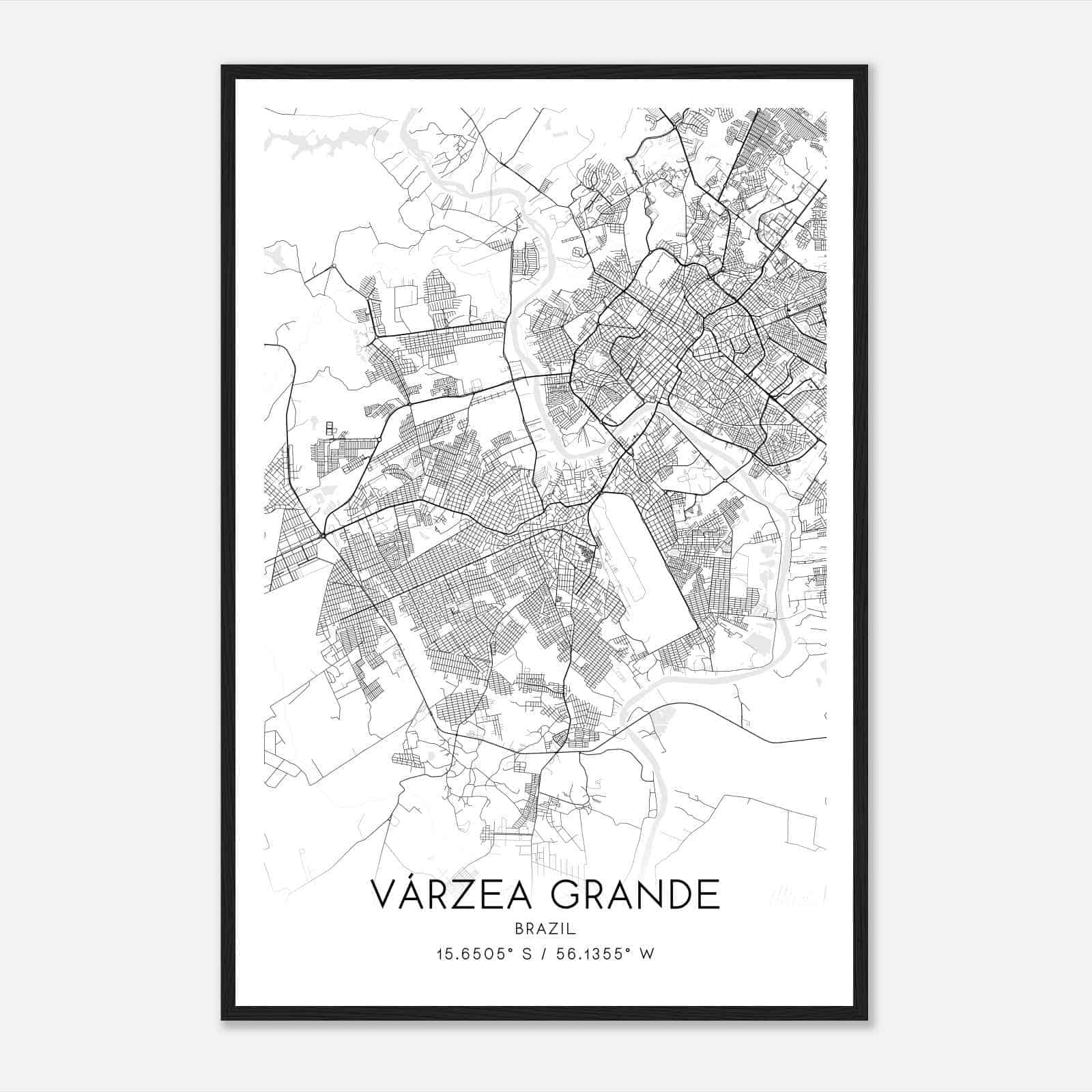 Varzea Grande Brazil Map Poster, Varzea Grande City Road Wall Art Print