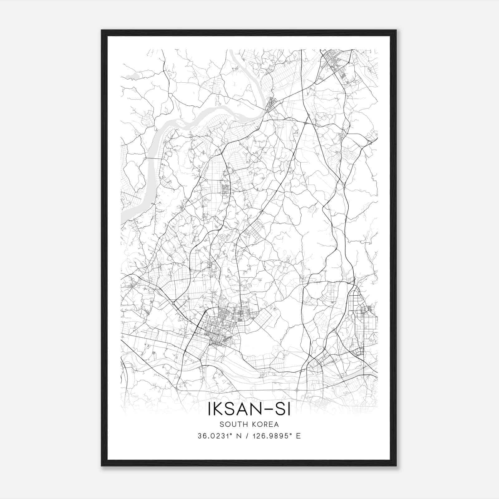 Iksansi South Korea Map Poster, Iksansi City Road Wall Art Print