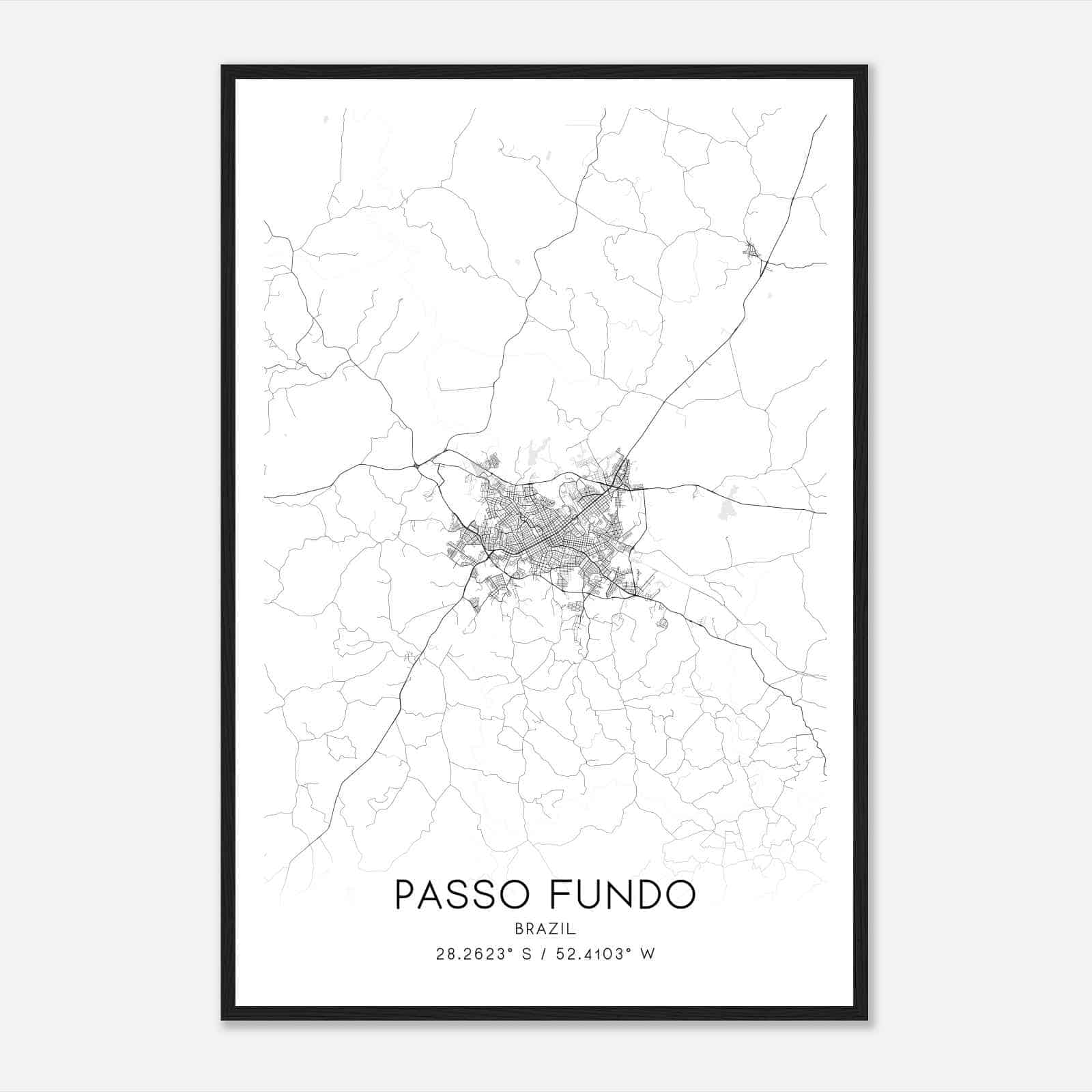 Passo Fundo Brazil Map Poster, Passo Fundo City Road Wall Art Print