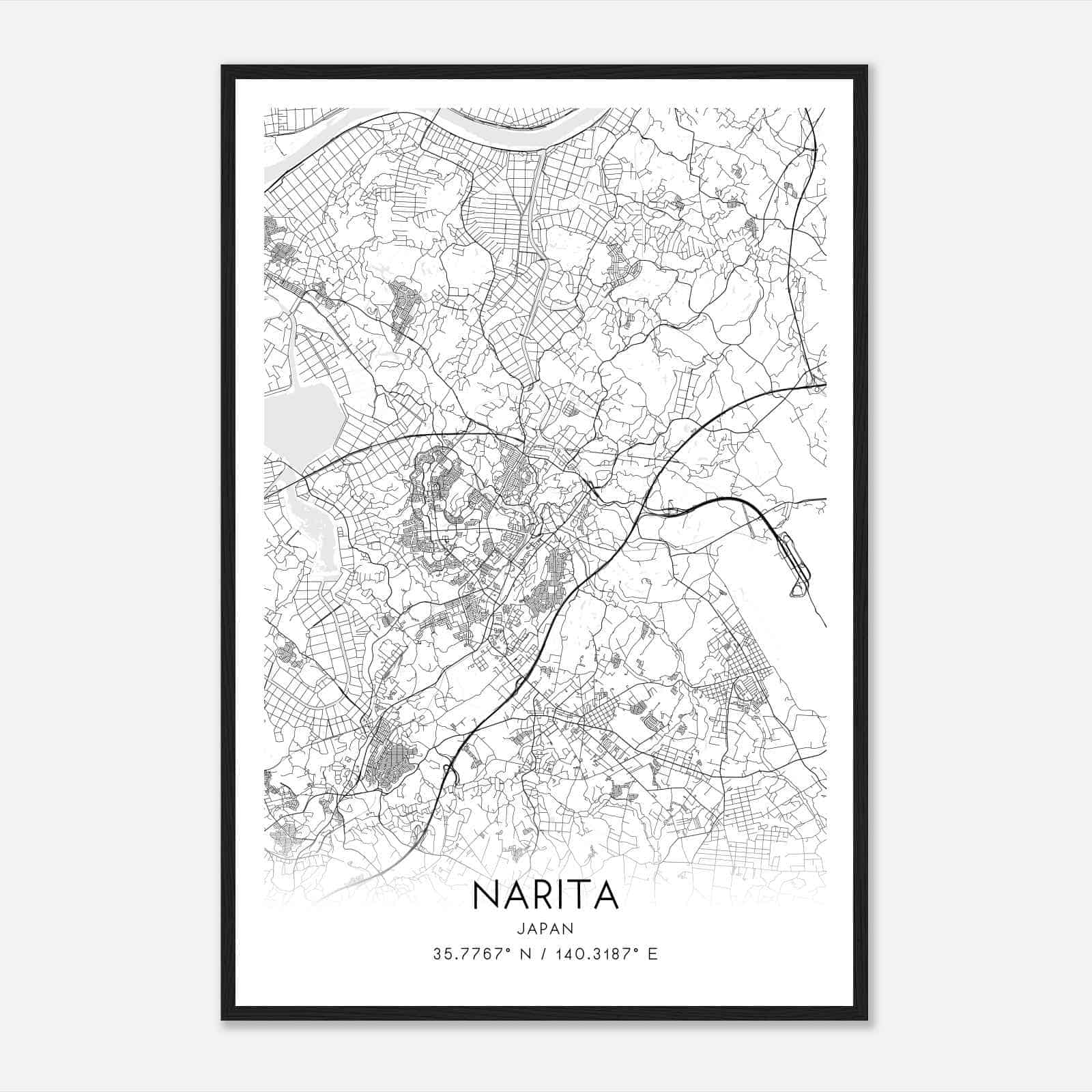 Narita Japan Map Poster, Narita City Road Wall Art Print