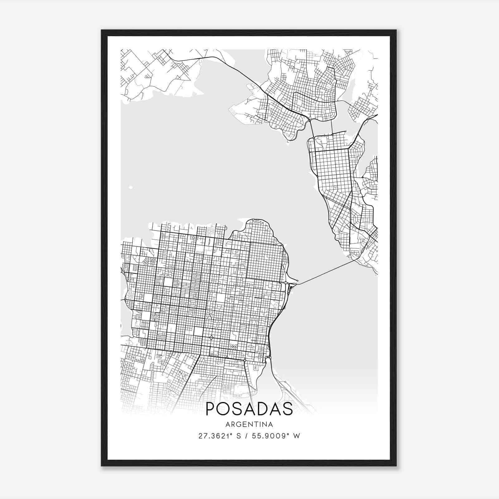 Posadas Argentina Map Poster, Posadas City Road Wall Art Print