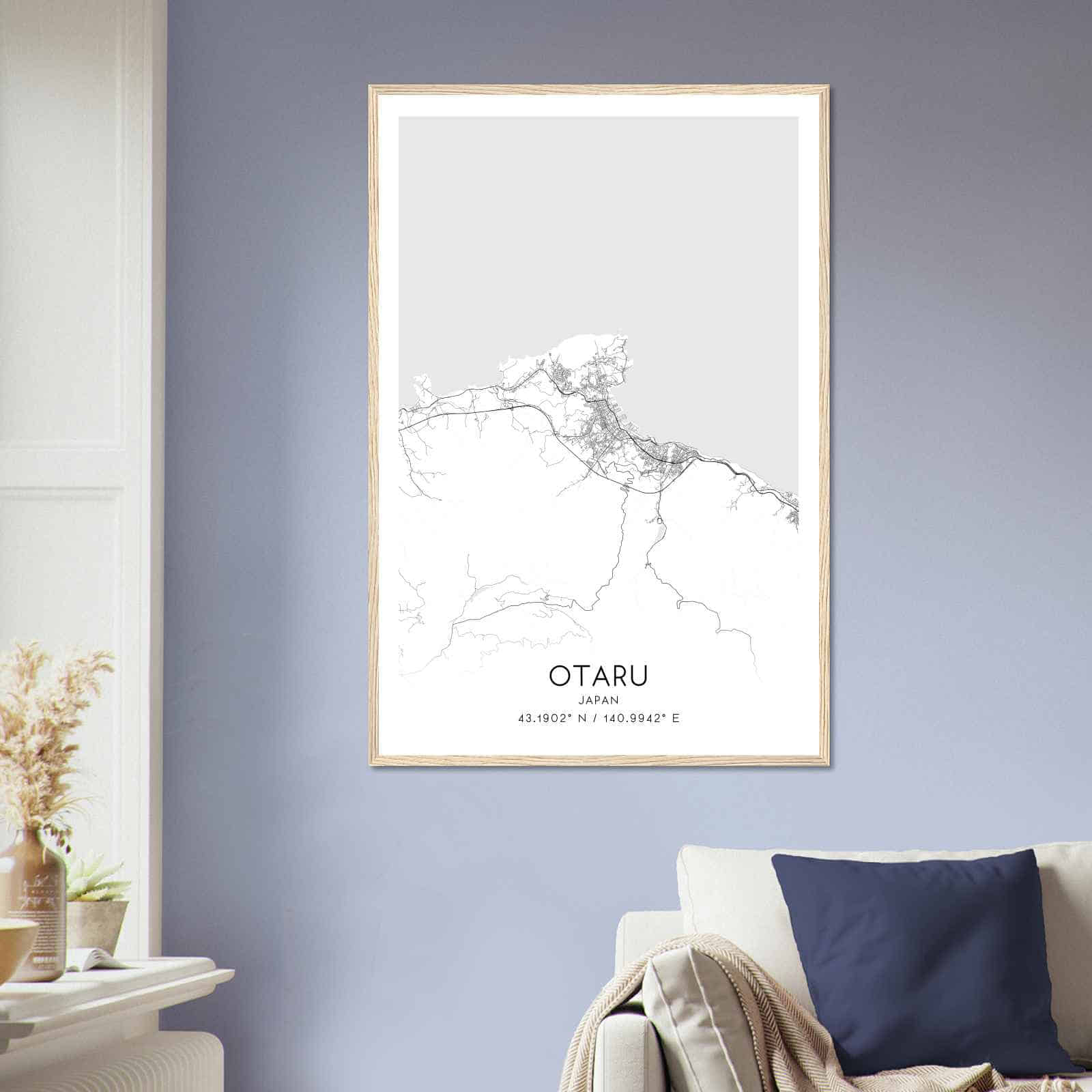 Otaru Japan Map Poster, Otaru City Road Wall Art Print