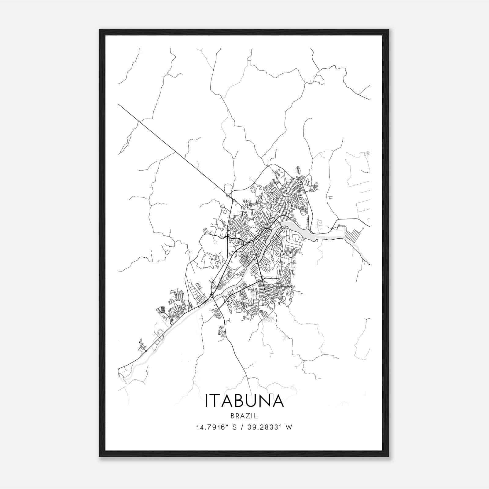 Itabuna Brazil Map Poster, Itabuna City Road Wall Art Print