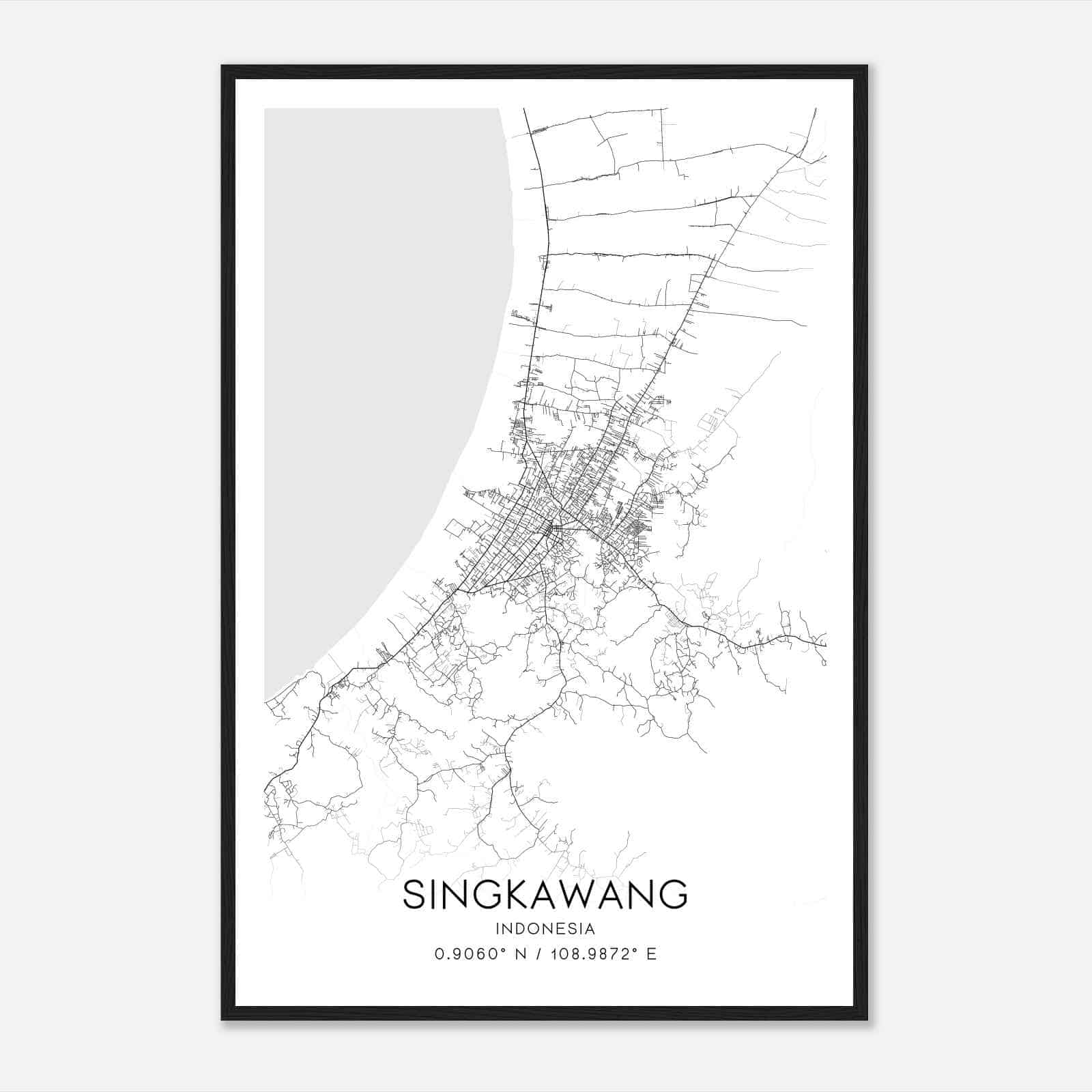 Singkawang Indonesia Map Poster, Singkawang City Road Wall Art Print