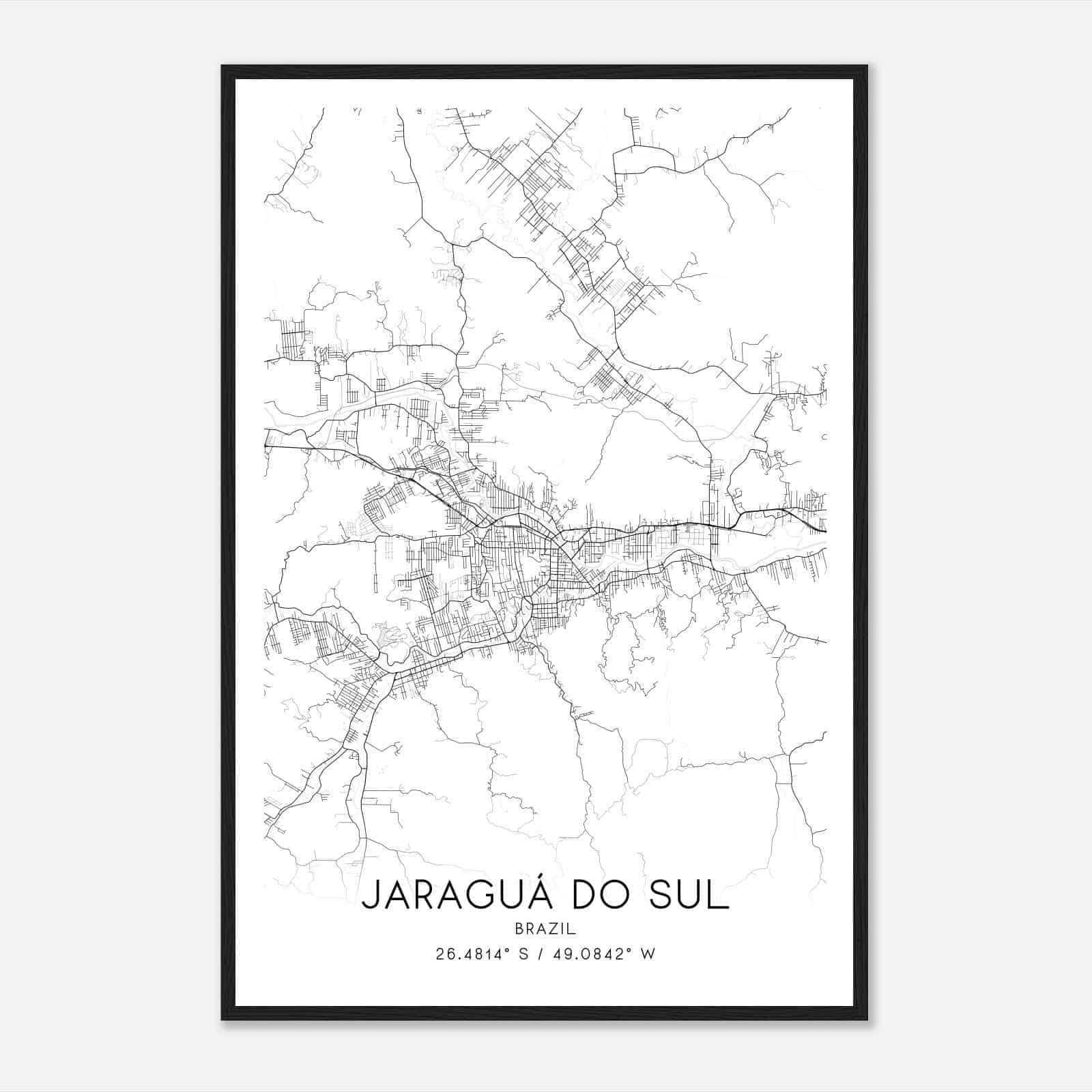 Jaragua do Sul Brazil Map Poster, Jaragua do Sul City Road Wall Art Print