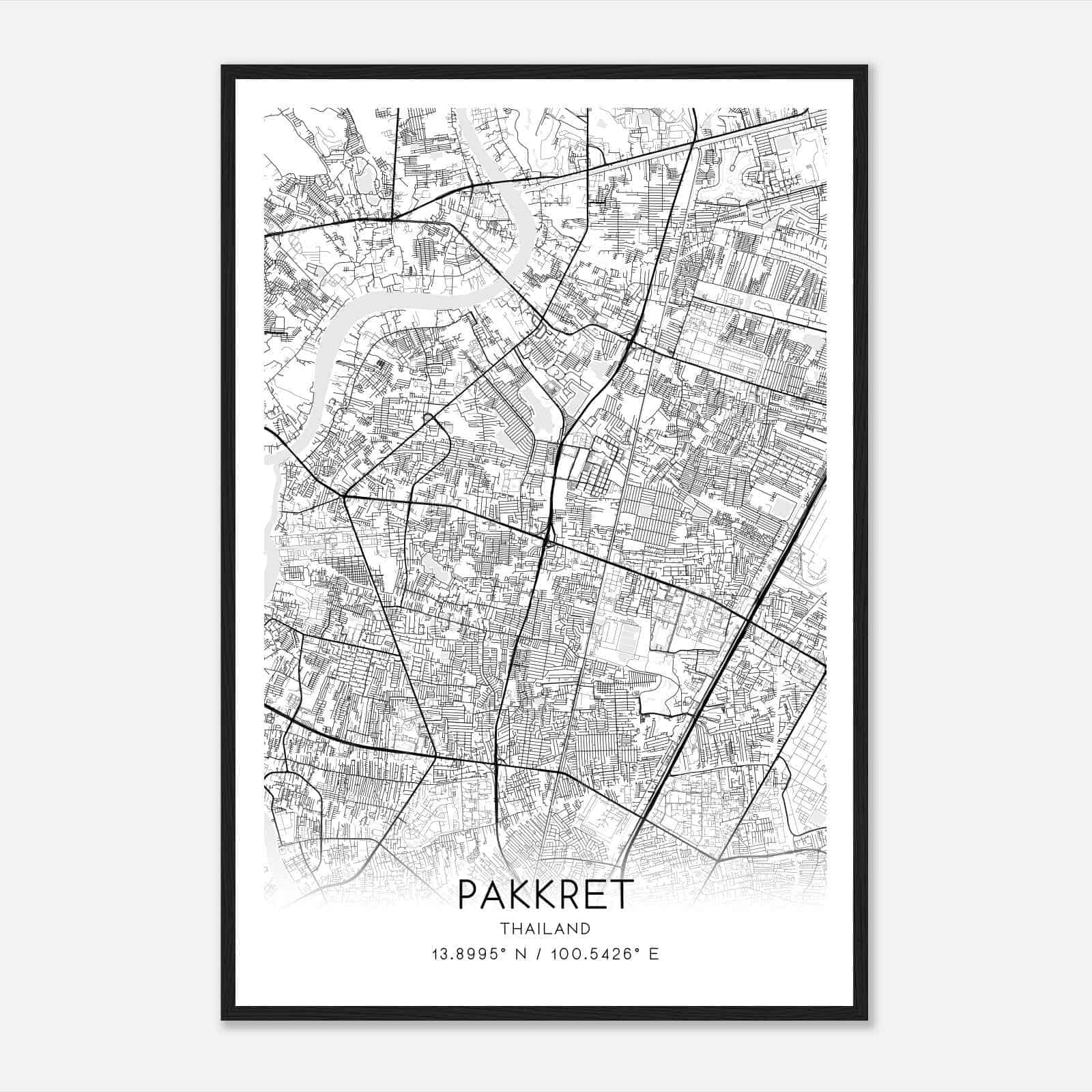Pakkret Thailand Map Poster, Pakkret City Road Wall Art Print