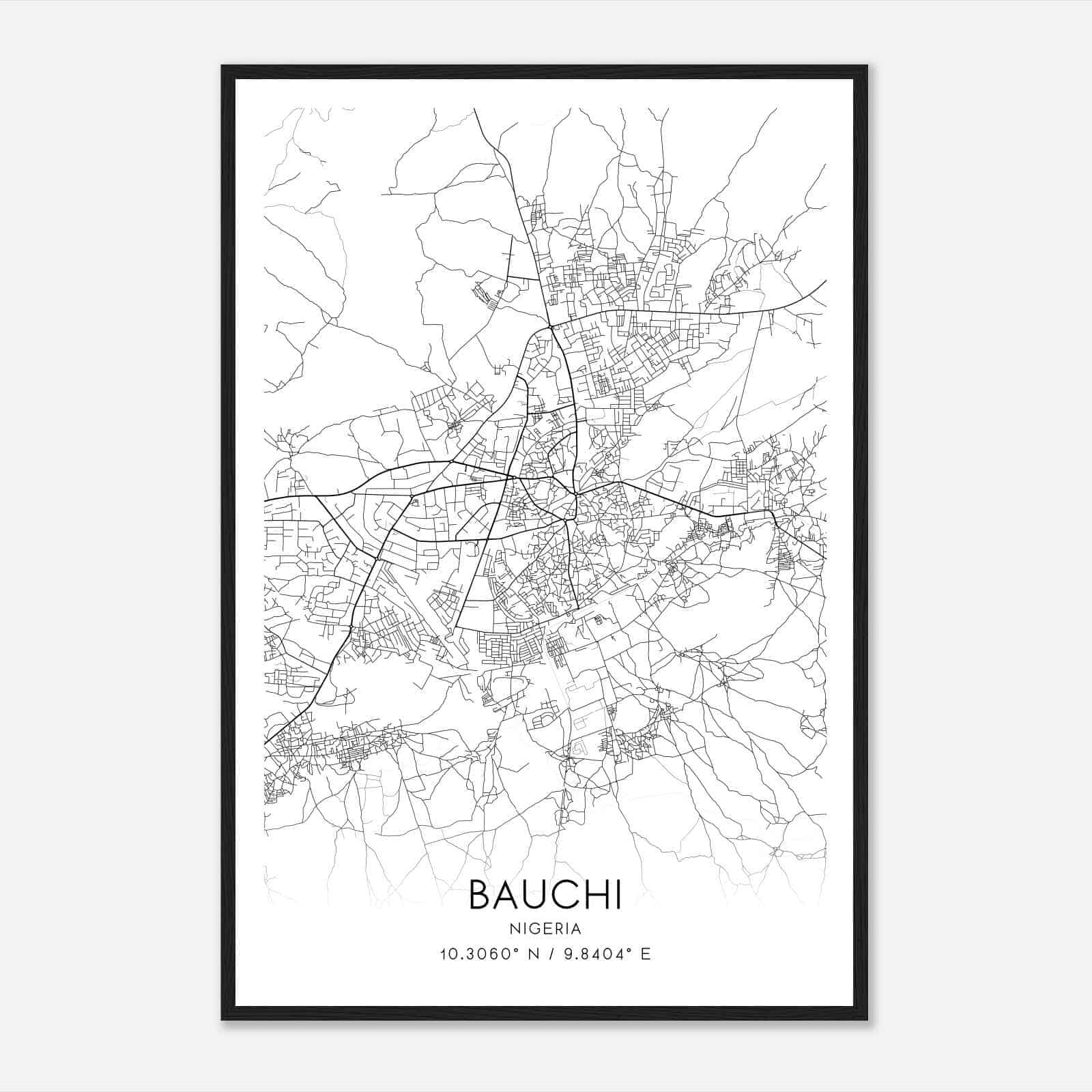 Bauchi Nigeria Map Poster, Bauchi City Road Wall Art Print