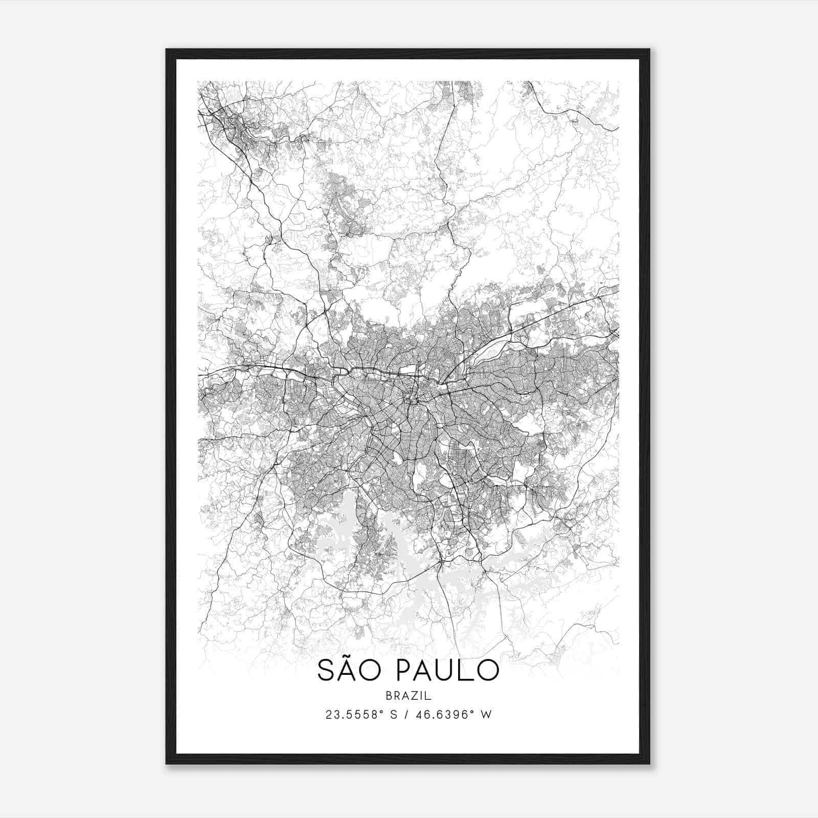Sao Paulo Brazil Map Poster, Sao Paulo City Road Wall Art Print