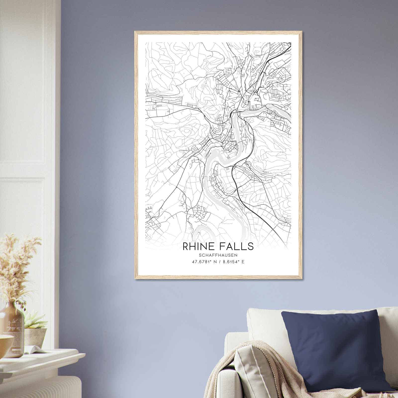 Rhine Falls Schaffhausen Map Poster, Rhine Falls City Road Wall Art Print