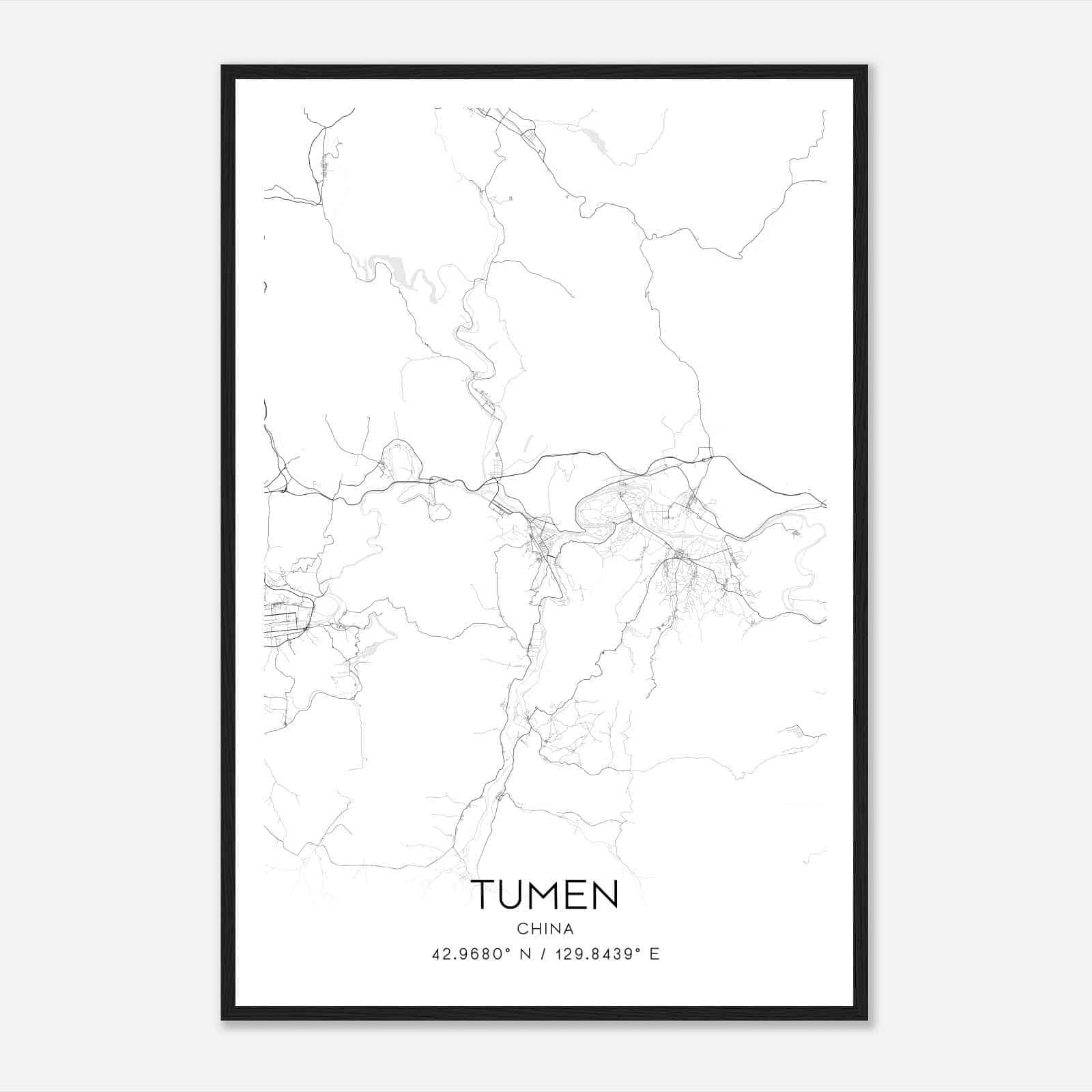 Tumen China Map Poster, Tumen City Road Wall Art Print