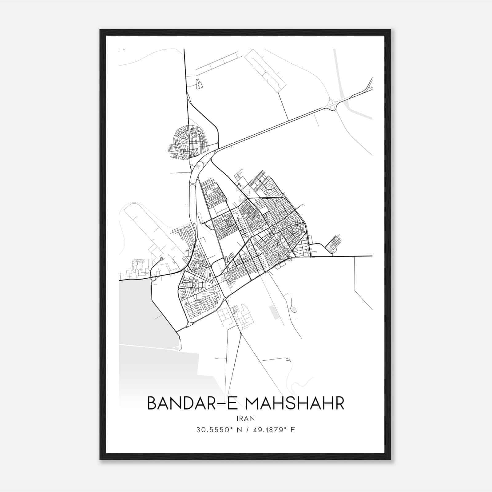 Bandare Mahshahr Iran Map Poster, Bandare Mahshahr City Road Wall Art Print