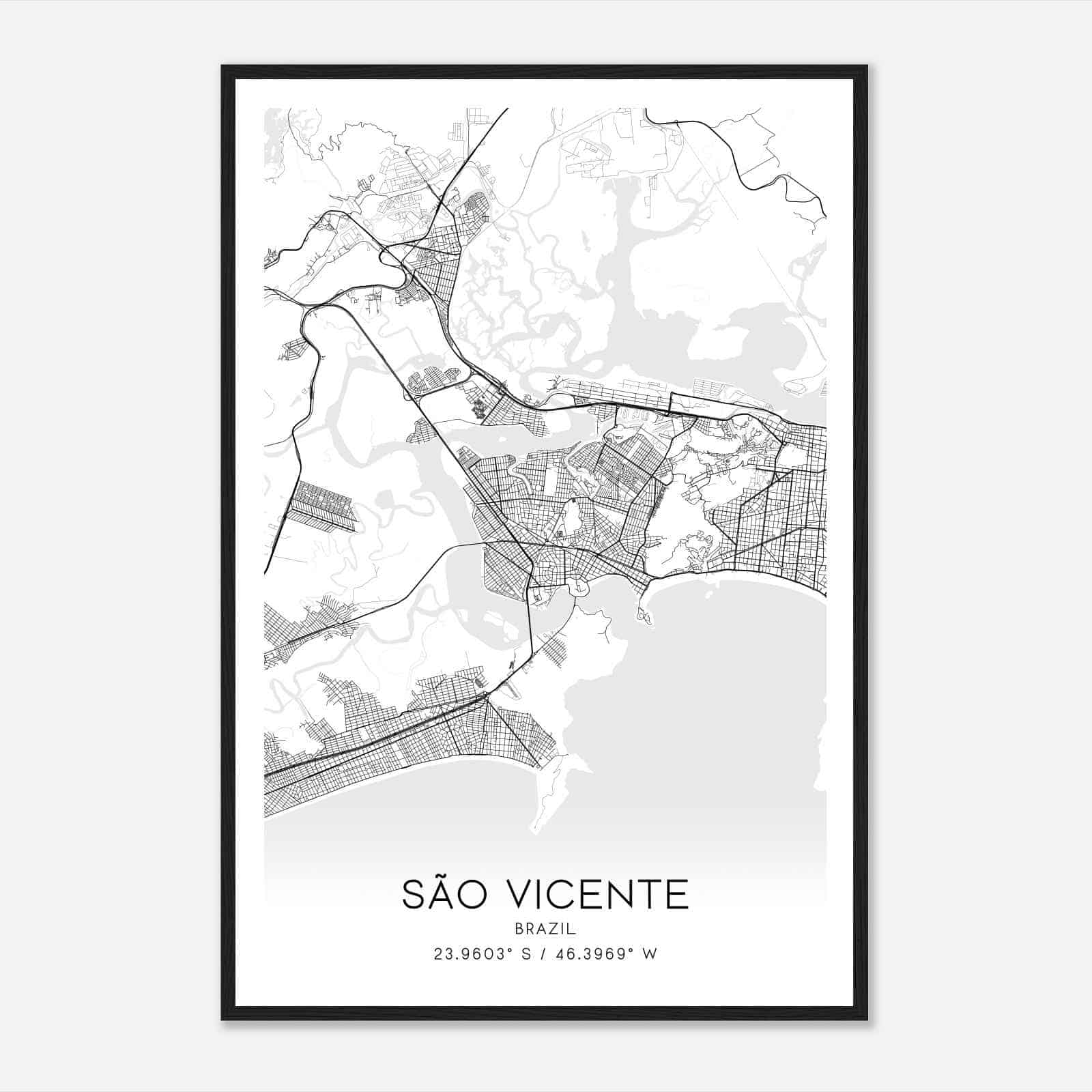 Sao Vicente Brazil Map Poster, Sao Vicente City Road Wall Art Print