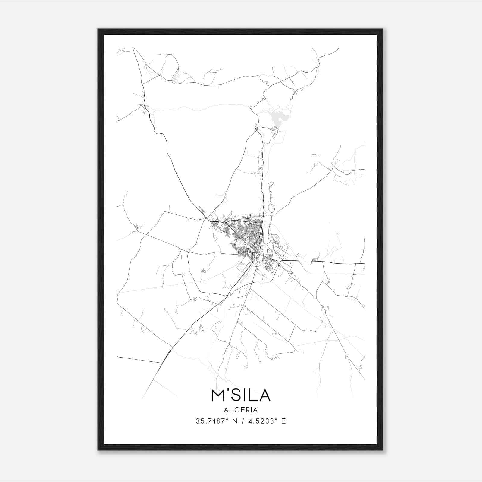 MSila Algeria Map Poster, MSila City Road Wall Art Print
