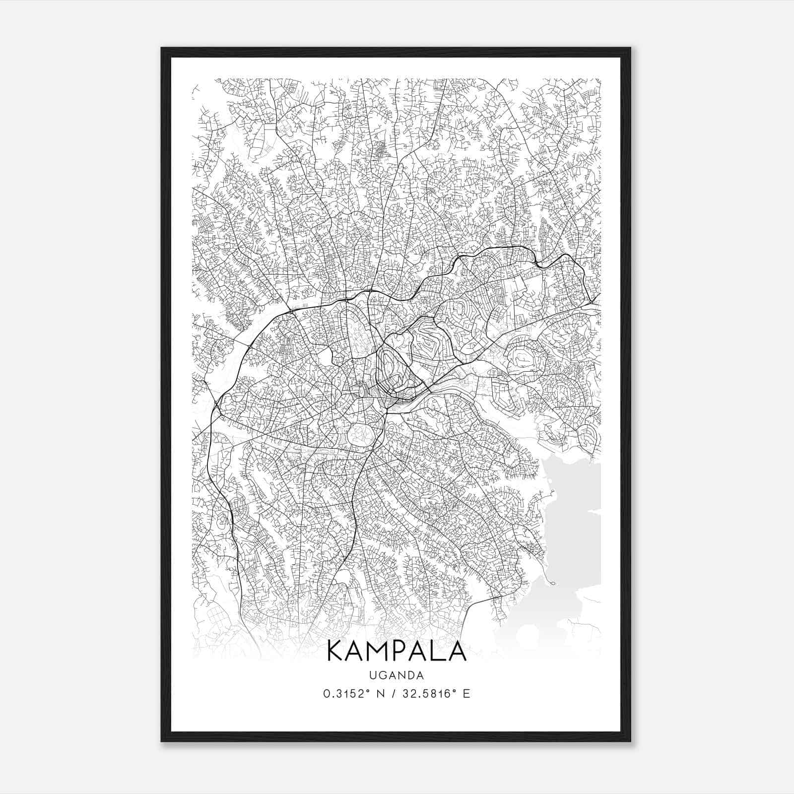 Kampala Uganda Map Poster, Kampala City Road Wall Art Print