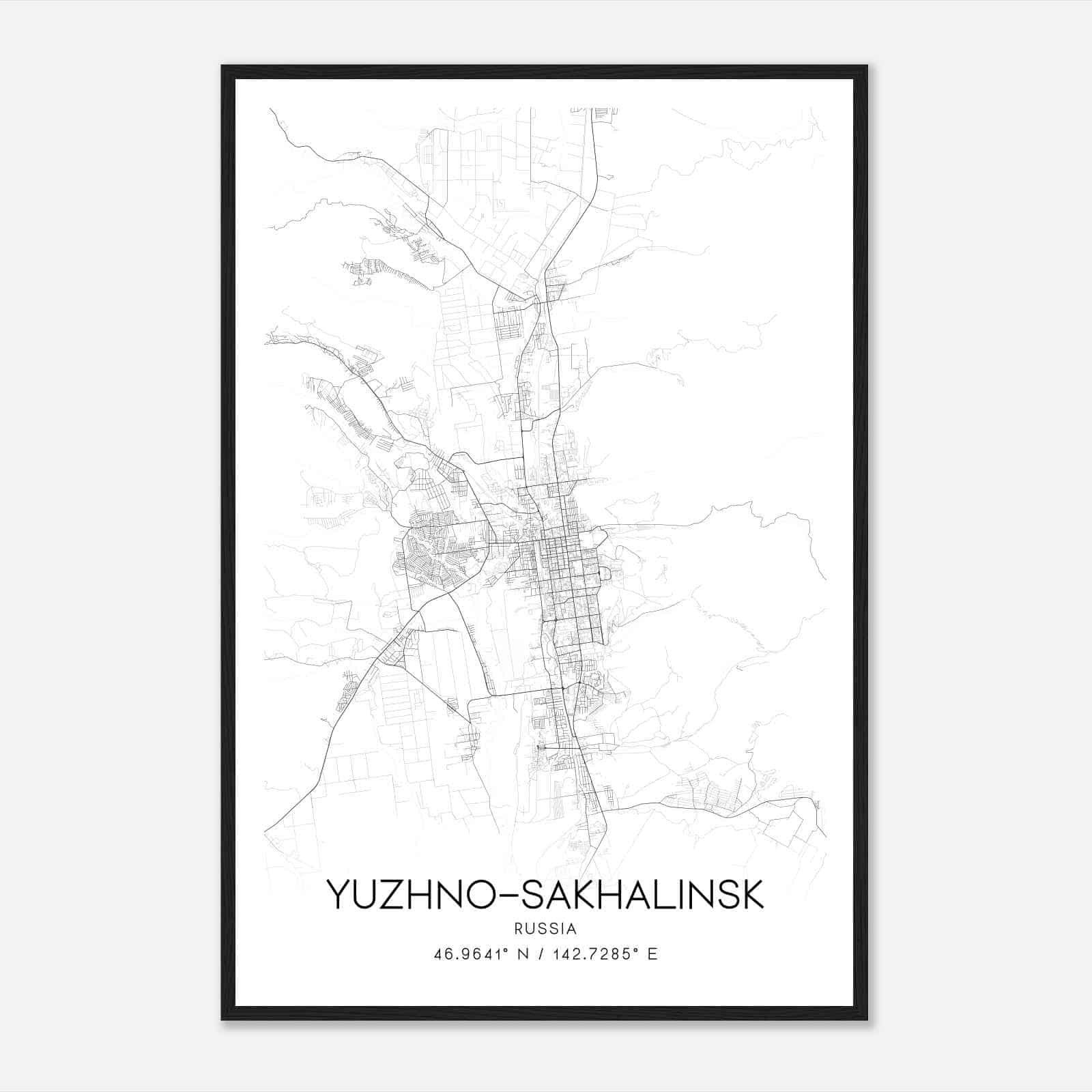 YuzhnoSakhalinsk Russia Map Poster, YuzhnoSakhalinsk City Road Wall Art Print