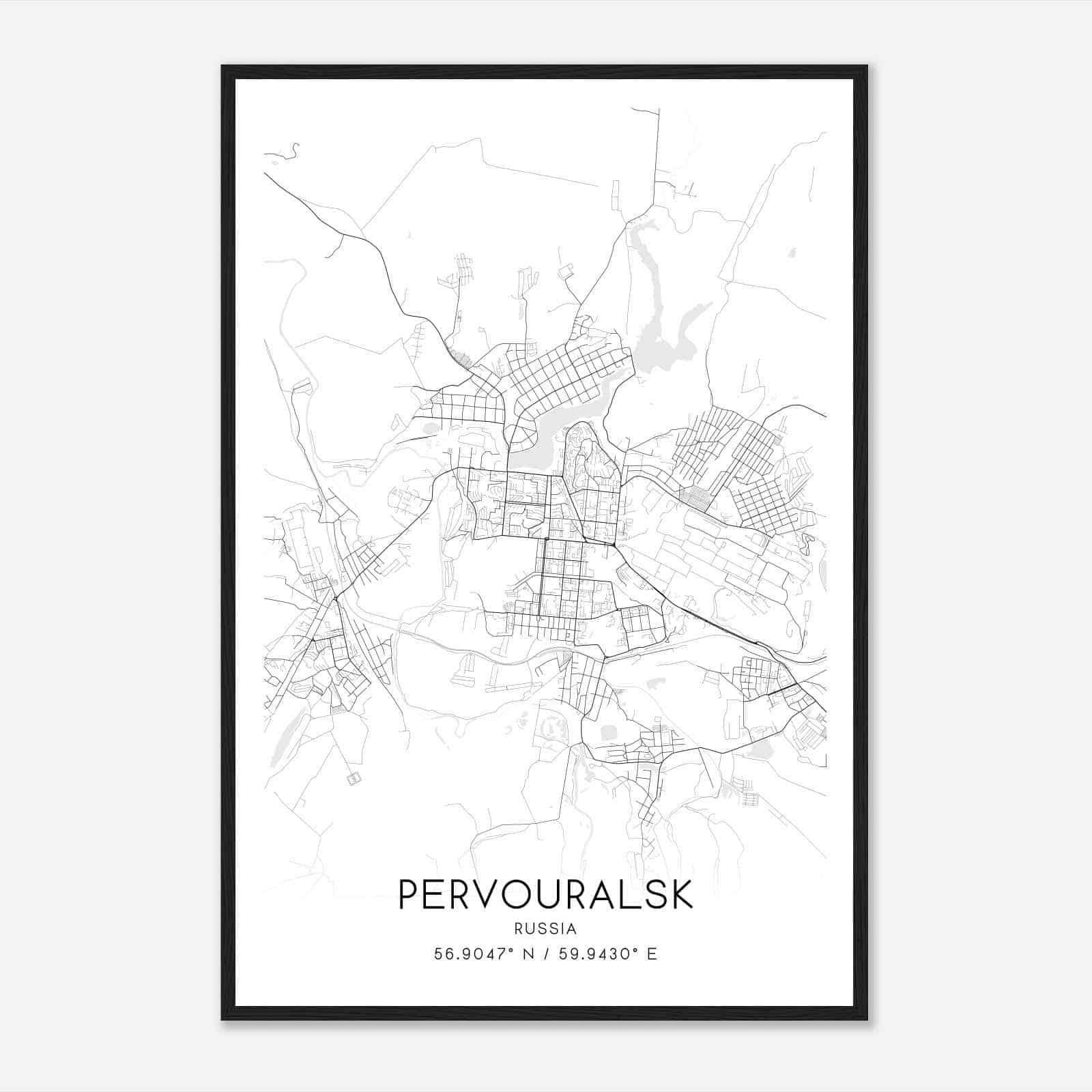 Pervouralsk Russia Map Poster, Pervouralsk City Road Wall Art Print