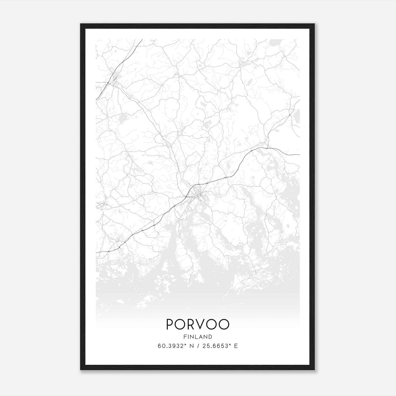 Porvoo Finland Map Poster, Porvoo City Road Wall Art Print