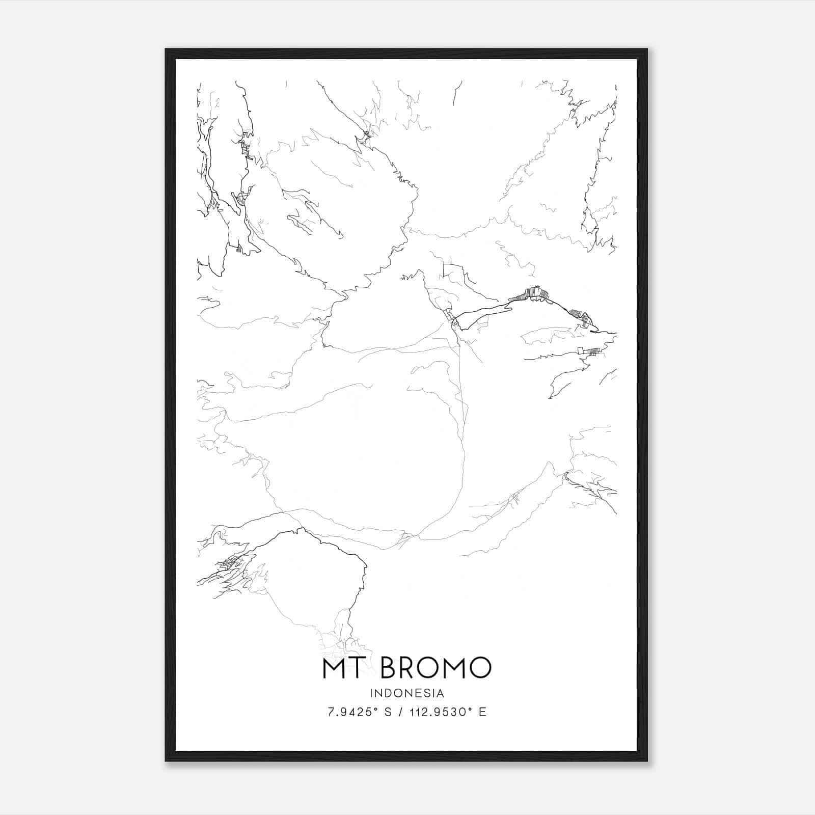 Mt Bromo Indonesia Map Poster, Mt Bromo City Road Wall Art Print