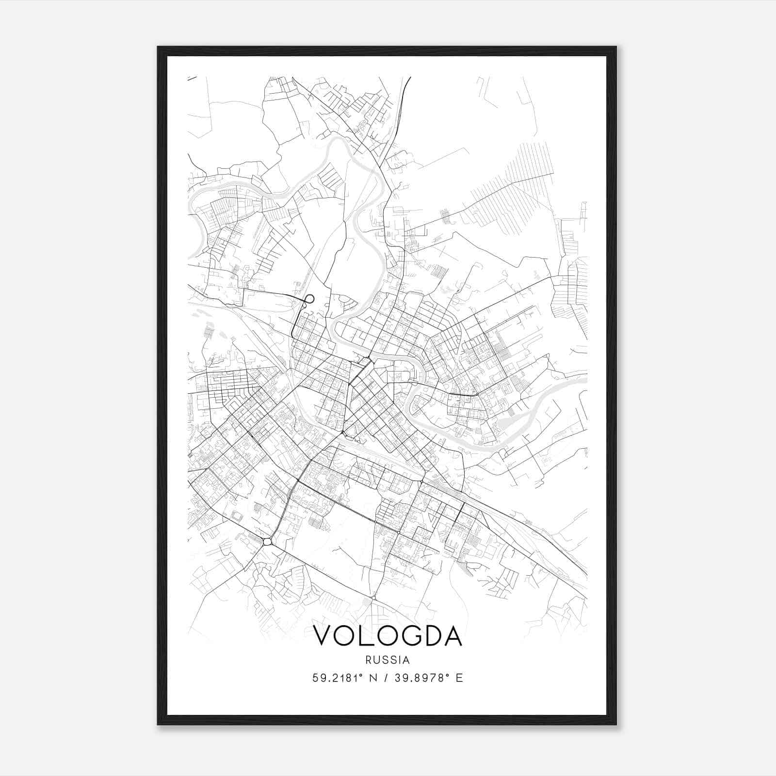 Vologda Russia Map Poster, Vologda City Road Wall Art Print