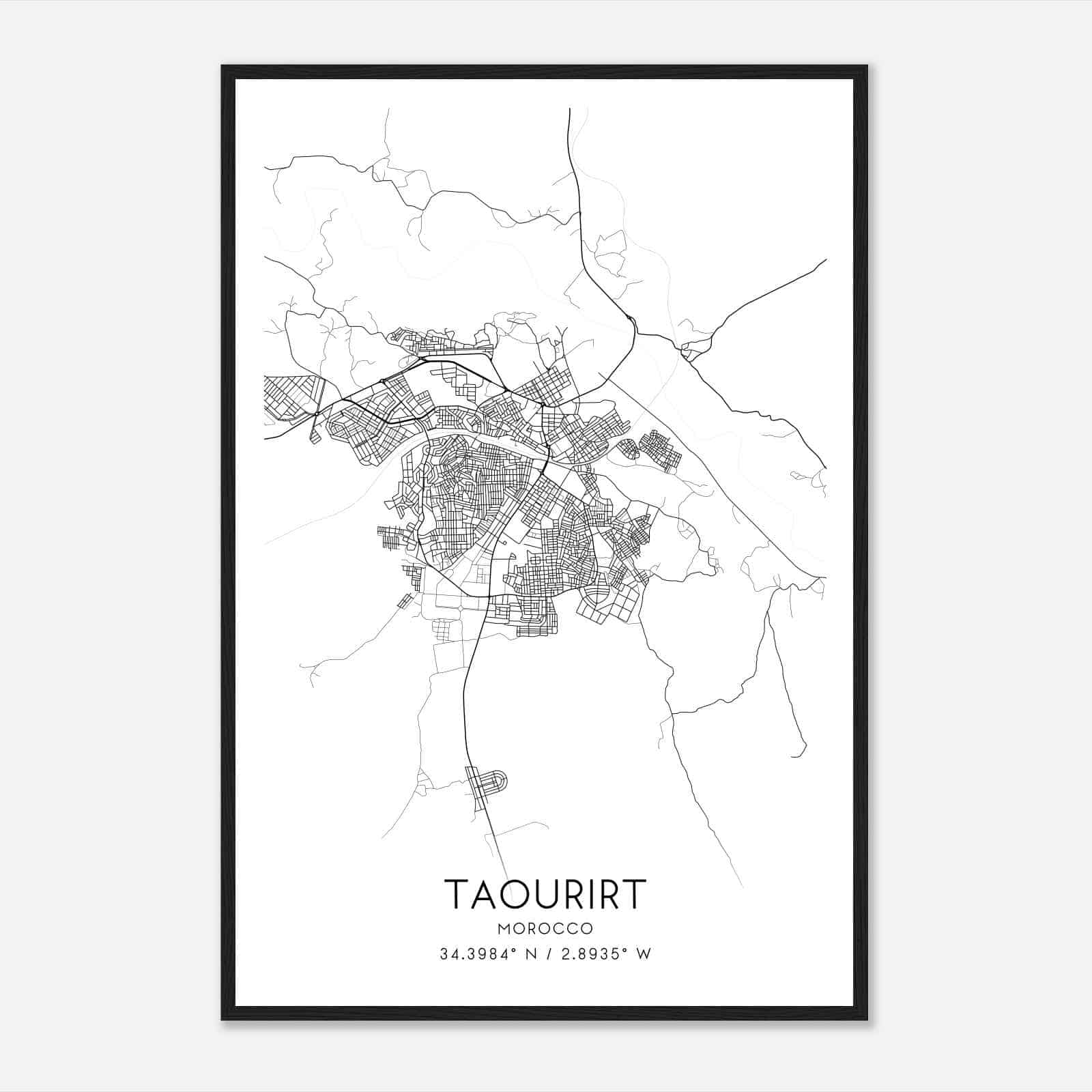 Taourirt Morocco Map Poster, Taourirt City Road Wall Art Print