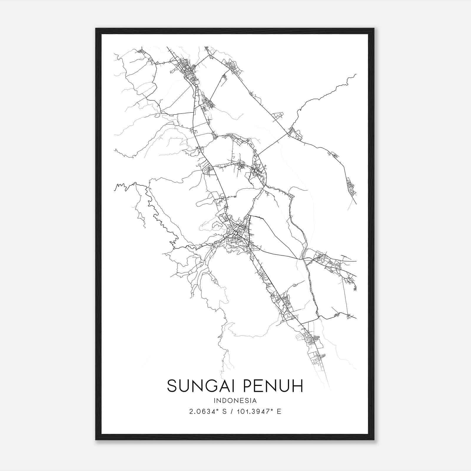 Sungai Penuh Indonesia Map Poster, Sungai Penuh City Road Wall Art Print