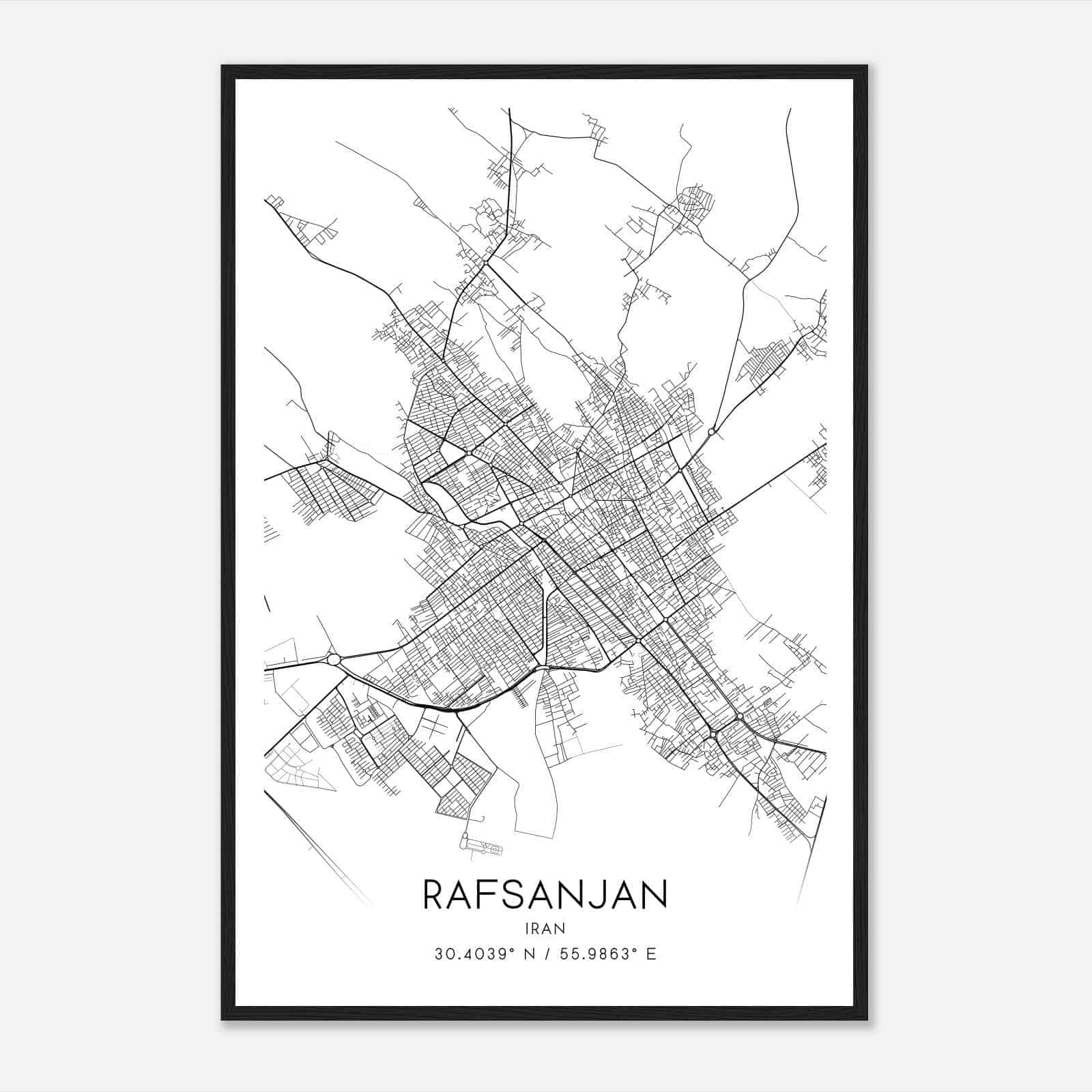 Rafsanjan Iran Map Poster, Rafsanjan City Road Wall Art Print