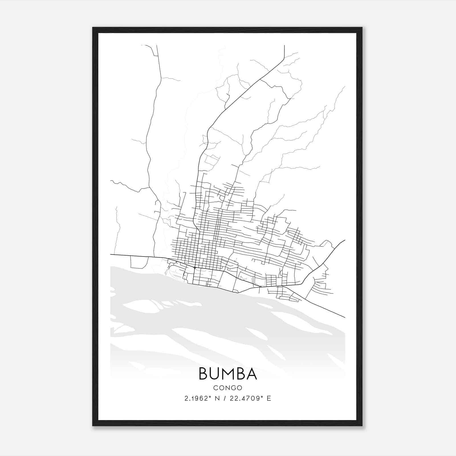 Bumba Congo Map Poster, Bumba City Road Wall Art Print