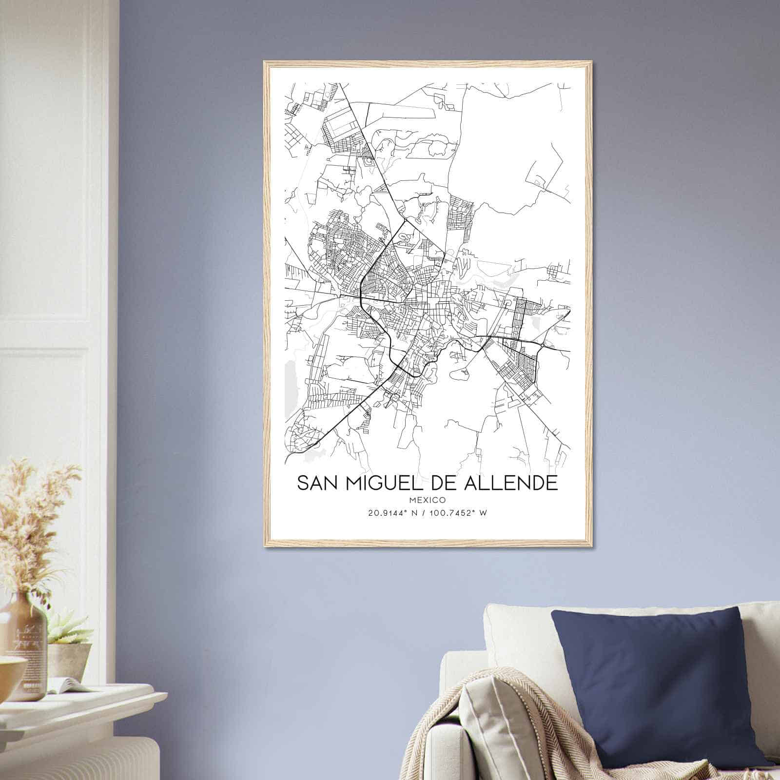 San Miguel de Allende Mexico Map Poster, San Miguel de Allende City Road Wall Art Print