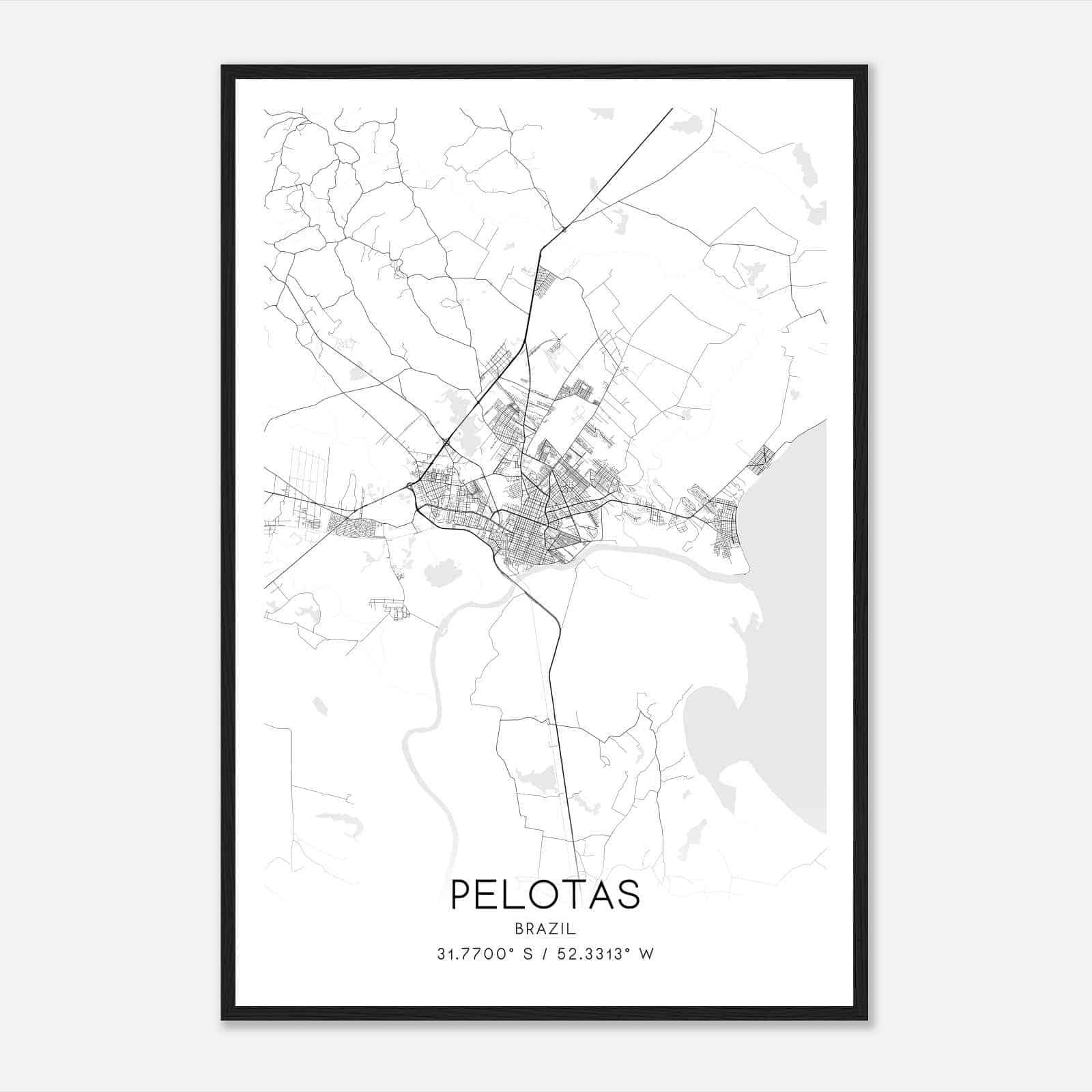 Pelotas Brazil Map Poster, Pelotas City Road Wall Art Print